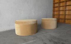 Large Scale Pair of Round Vintage Floor Ottomans