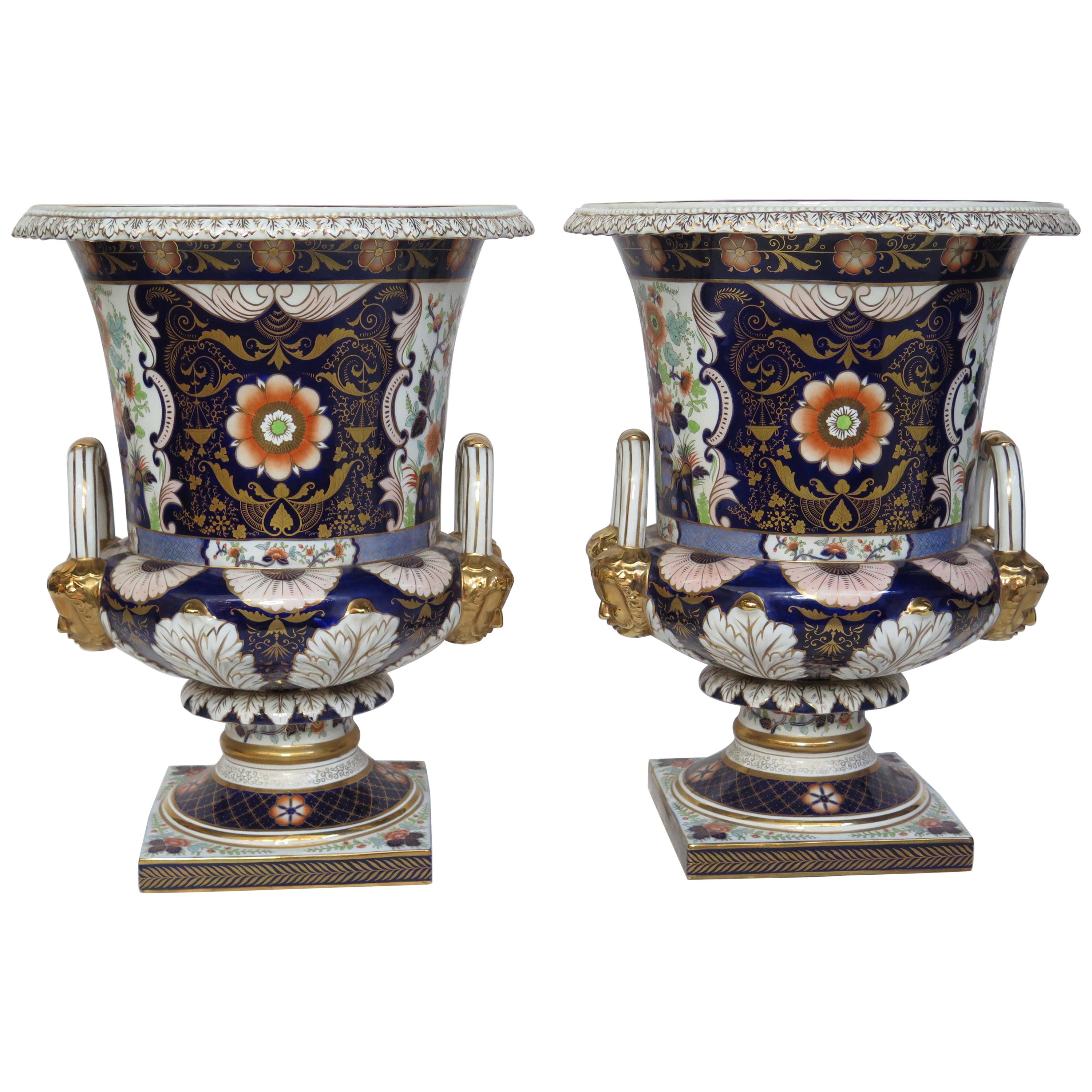 Large Scale Pair of Royal Crown Derby Style Campana Urns