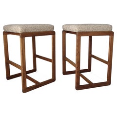 Large Scale Pair of Vintage Oak Bar Stools