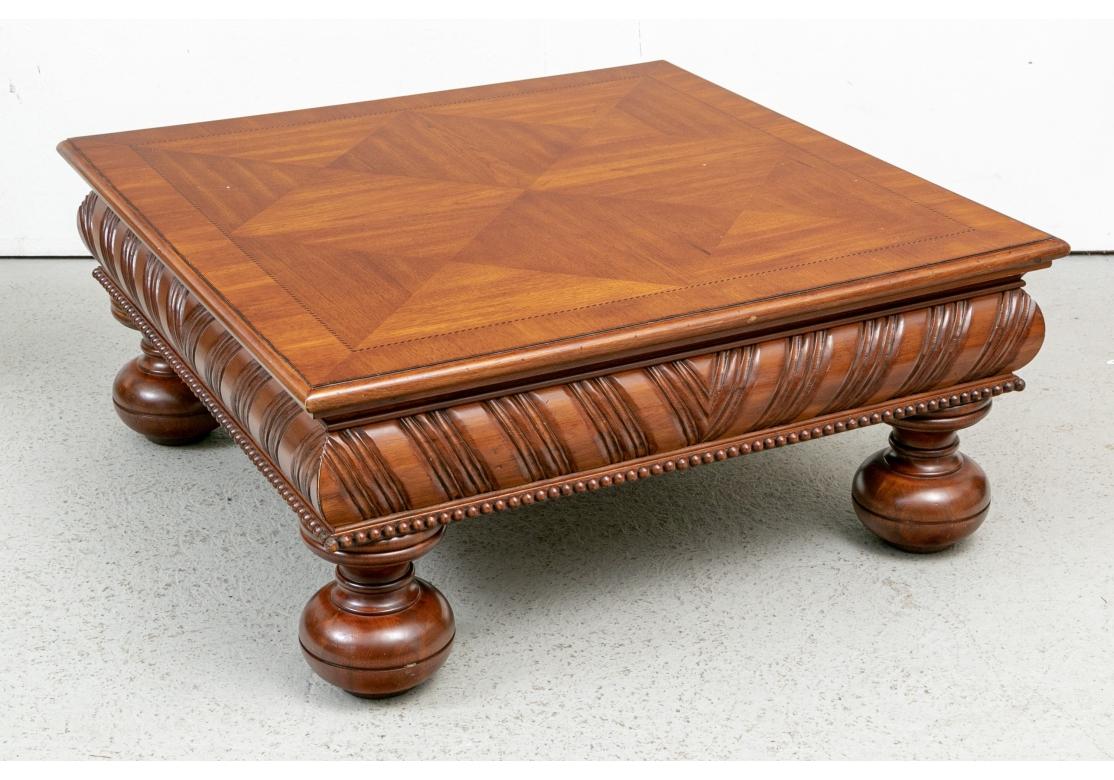 Hollywood Regency Large Scale Parquet Wood Low Table For Sale