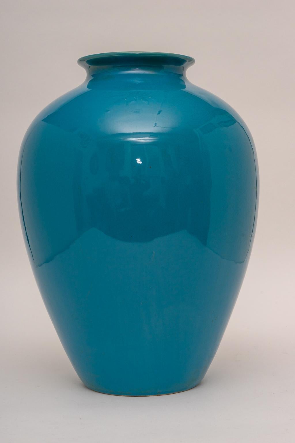 This stylish and chic Italian vase was acquired from a Palm Beach estate and will definitely make a statement with its large scale and dramatic Peking blue coloration.