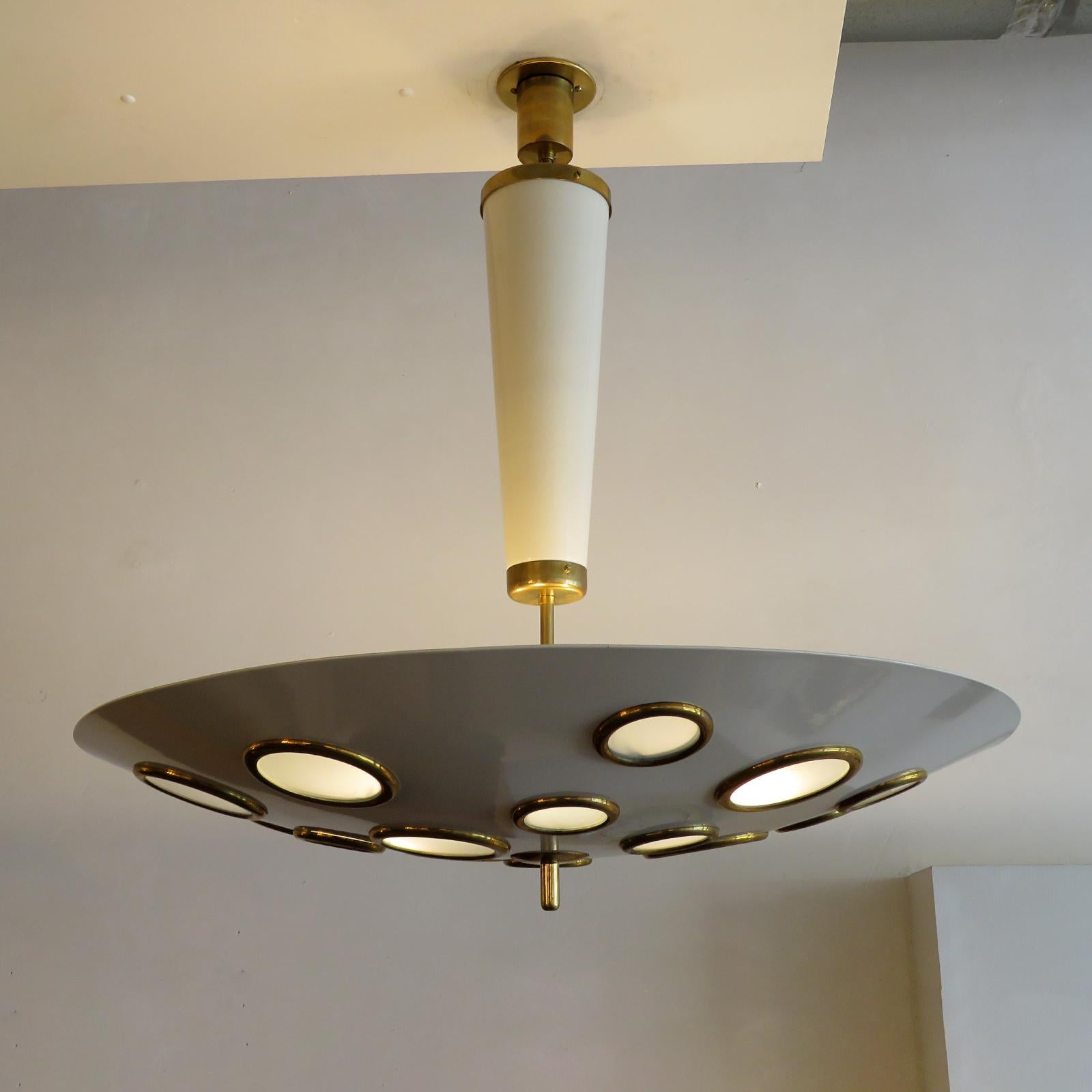 Metallo Lampada a sospensione di grandi dimensioni di Lumen Milano, 1950 in vendita