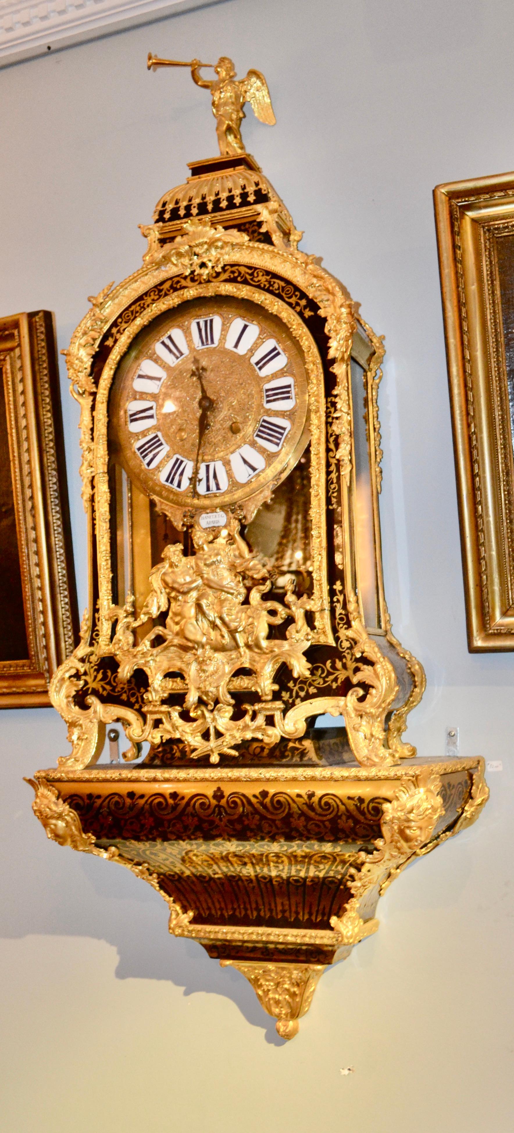 Large Scale Period Louis XIV Boulle Cartel Clock with Matching Plinth/Bracket For Sale 10