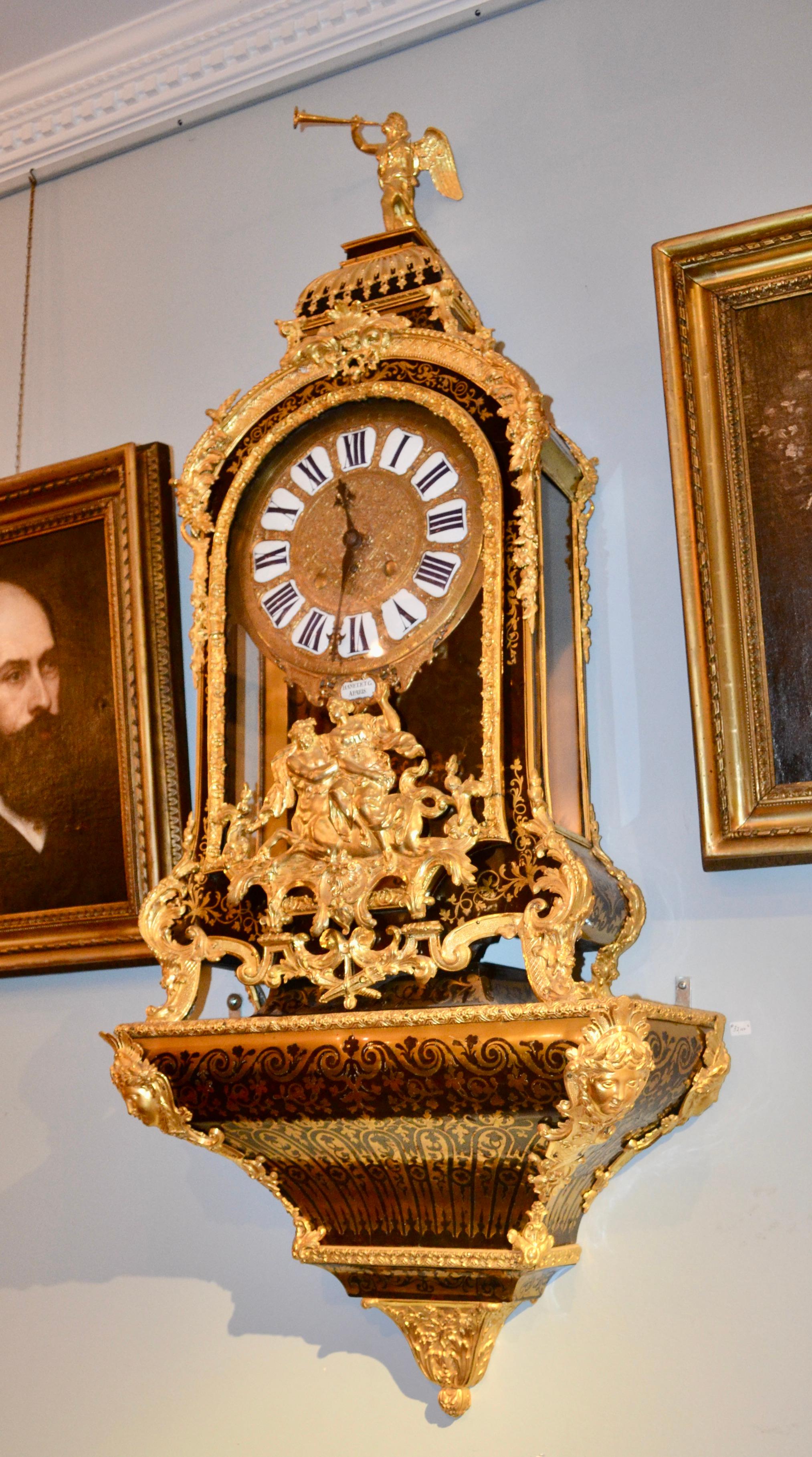 Large Scale Period Louis XIV Boulle Cartel Clock with Matching Plinth/Bracket For Sale 11