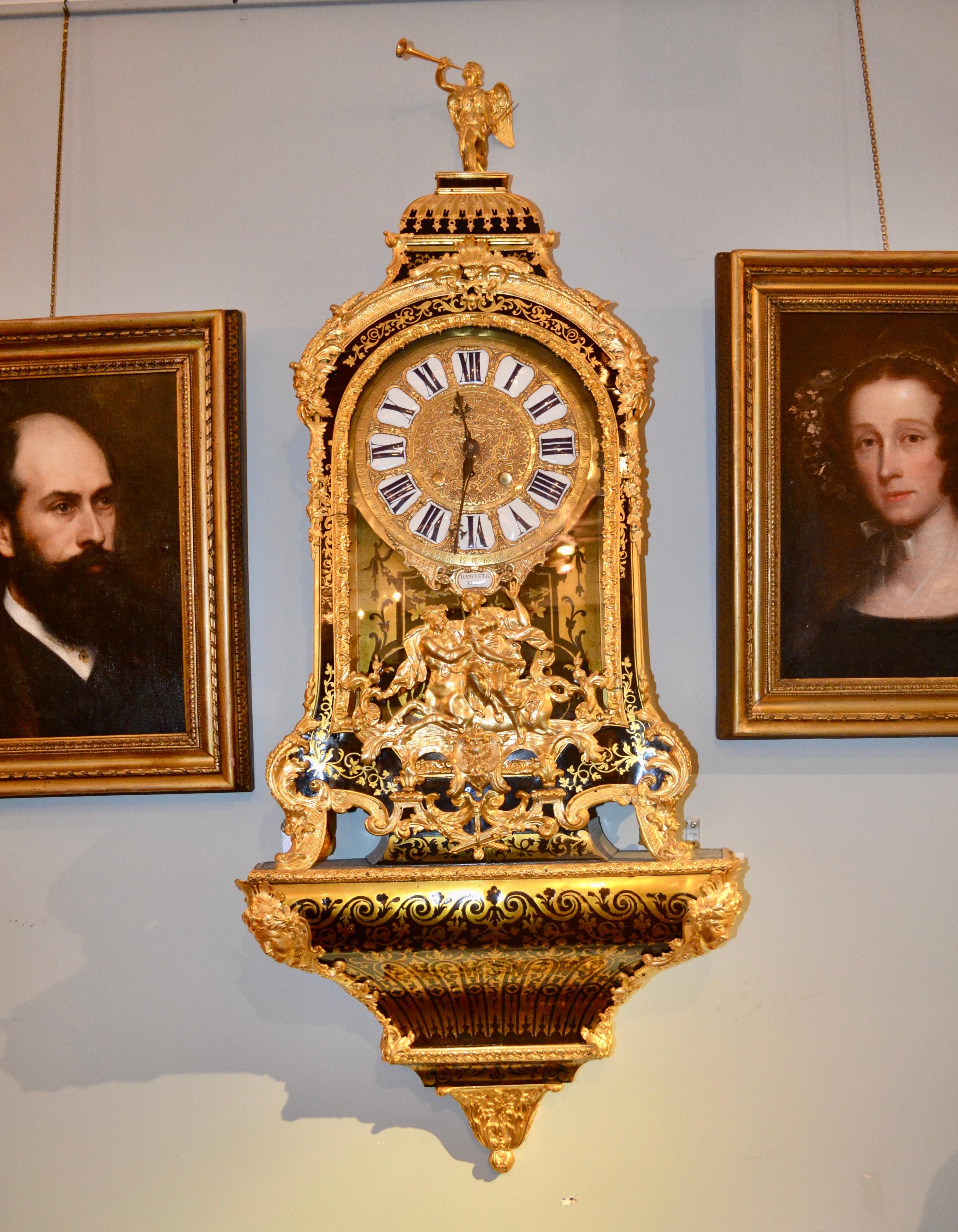 Large Scale Period Louis XIV Boulle Cartel Clock with Matching Plinth/Bracket For Sale 12