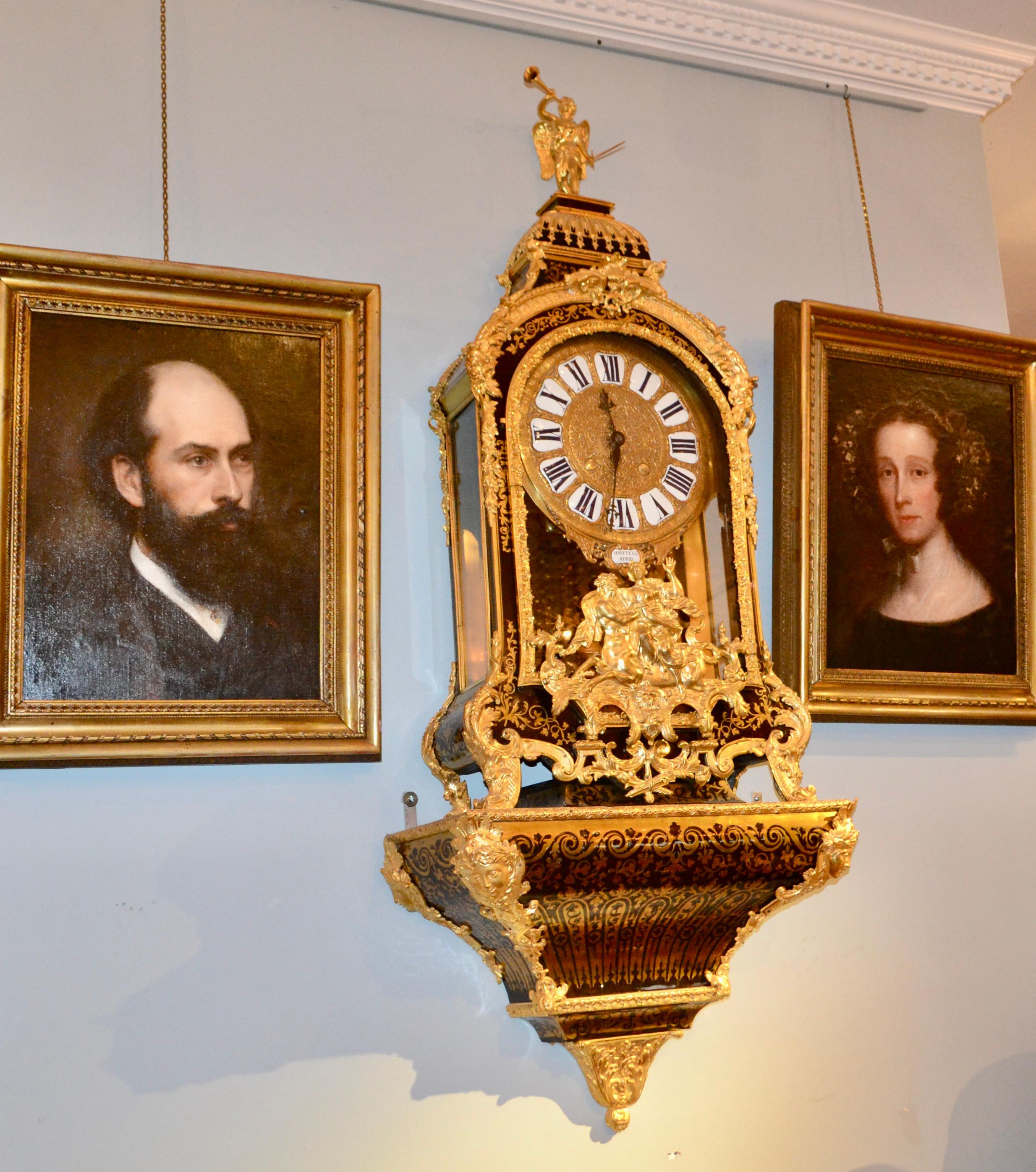 Large Scale Period Louis XIV Boulle Cartel Clock with Matching Plinth/Bracket For Sale 13