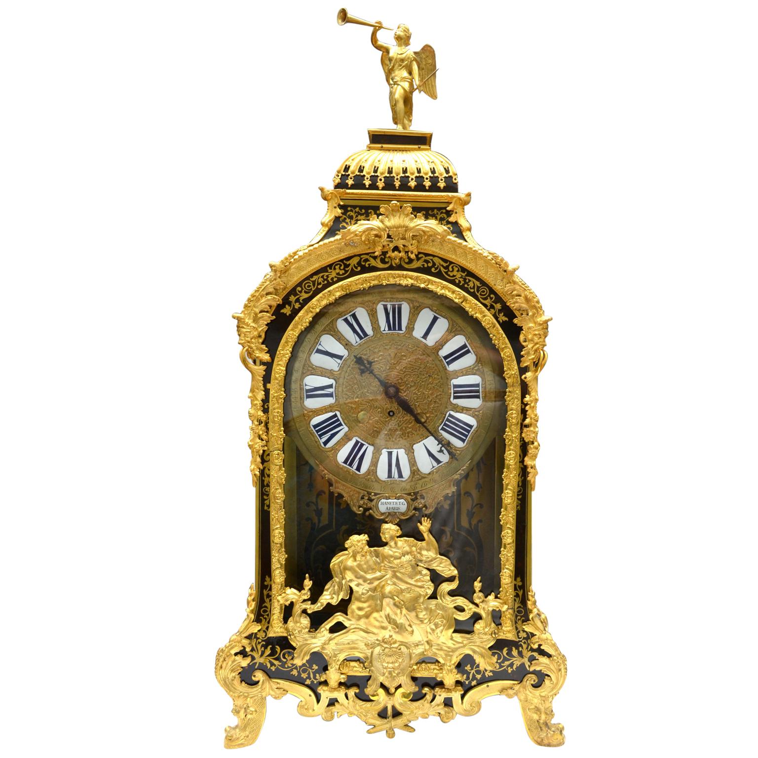 French Large Scale Period Louis XIV Boulle Cartel Clock with Matching Plinth/Bracket For Sale
