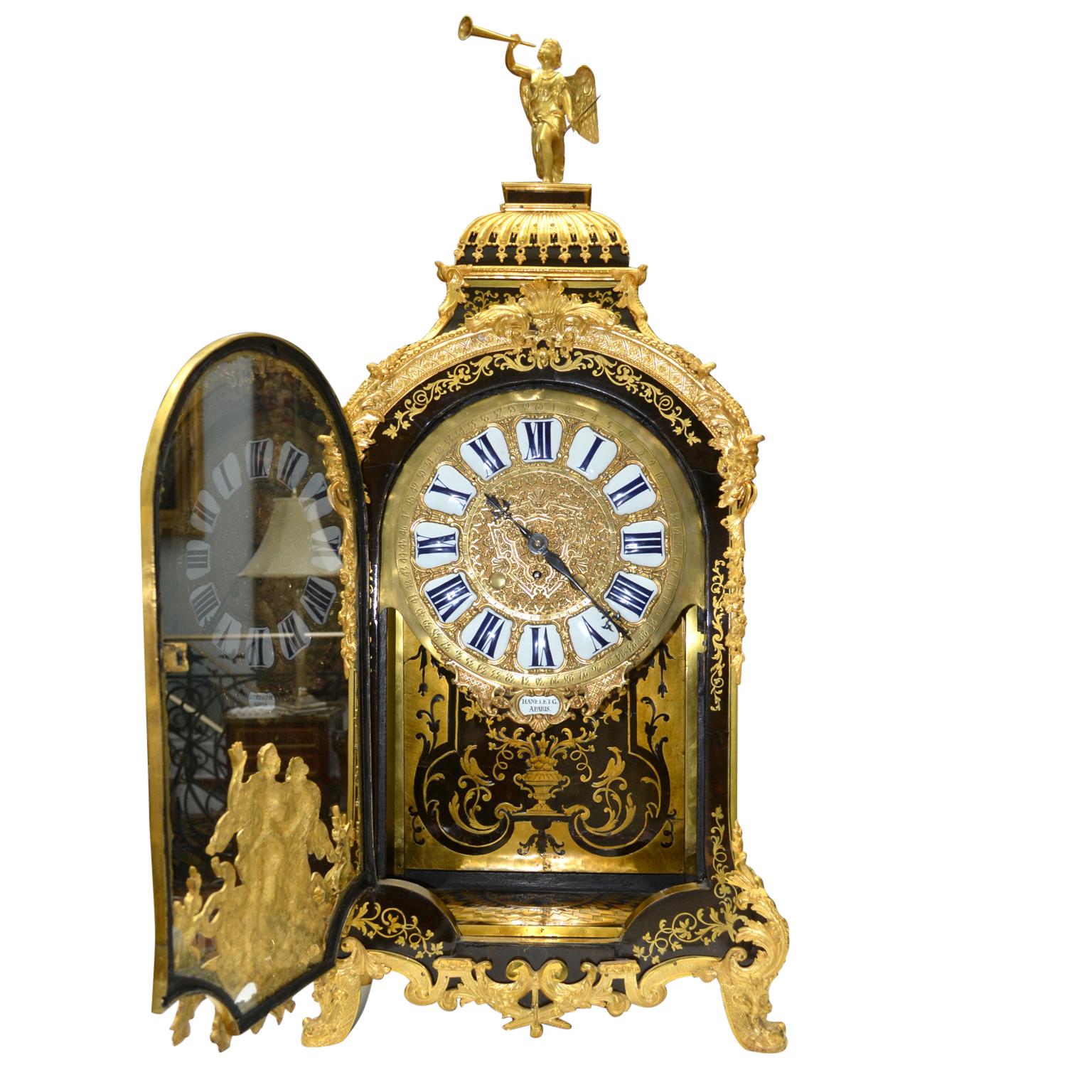Large Scale Period Louis XIV Boulle Cartel Clock with Matching Plinth/Bracket In Good Condition For Sale In Vancouver, British Columbia