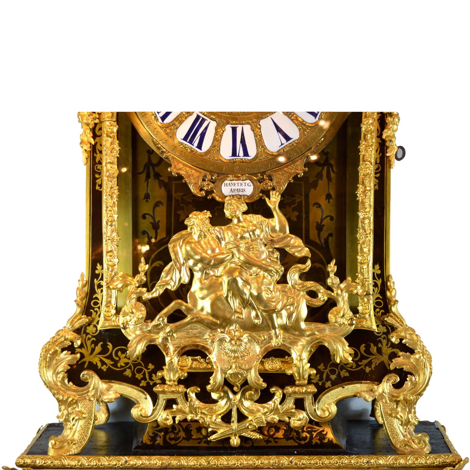 Großformatige Louis XIV Boulle Cartel Uhr mit passendem Sockel/Fußgestell im Zustand „Gut“ im Angebot in Vancouver, British Columbia