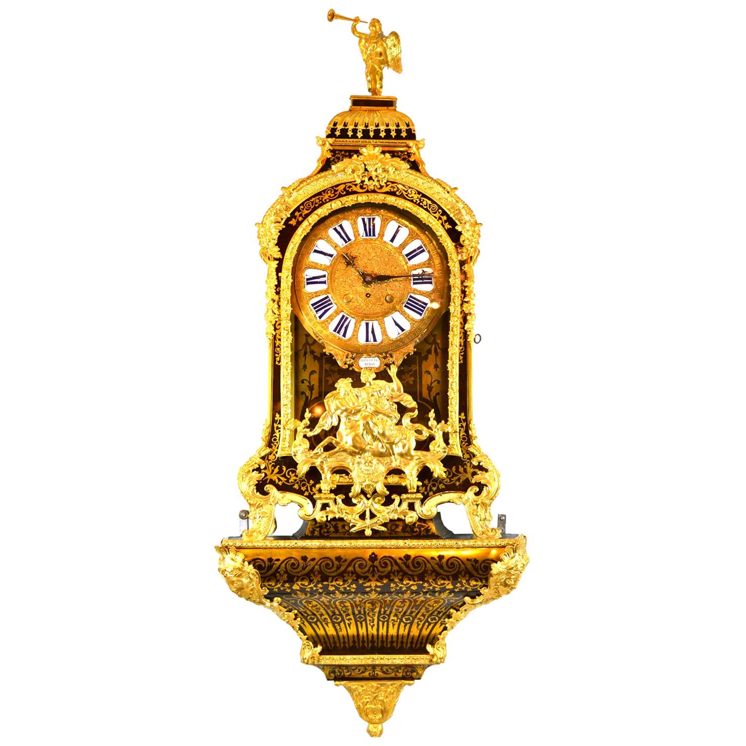 Large Scale Period Louis XIV Boulle Cartel Clock with Matching Plinth/Bracket For Sale