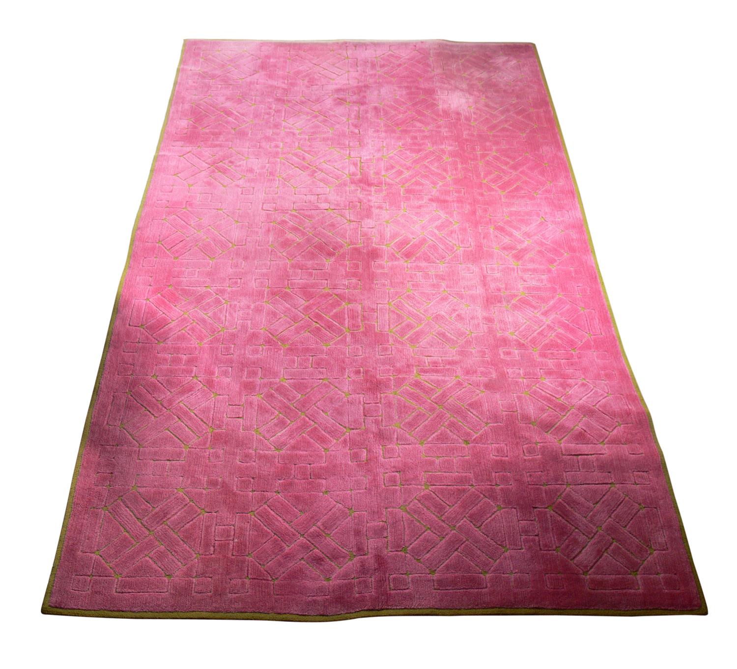 Large Scale Pink and Green Edward Fields Carpet