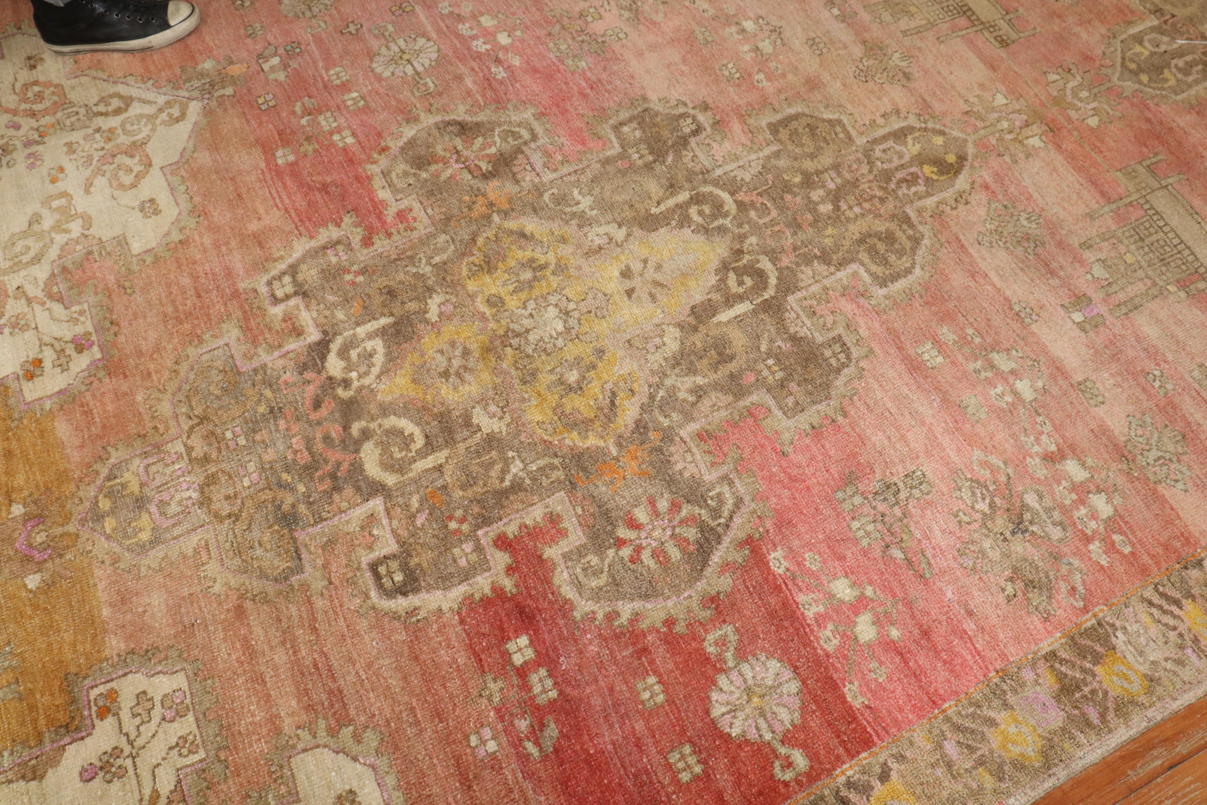 Romantic Zabihi Collection Large Scale Pink Turkish Kars Oversize Rug For Sale