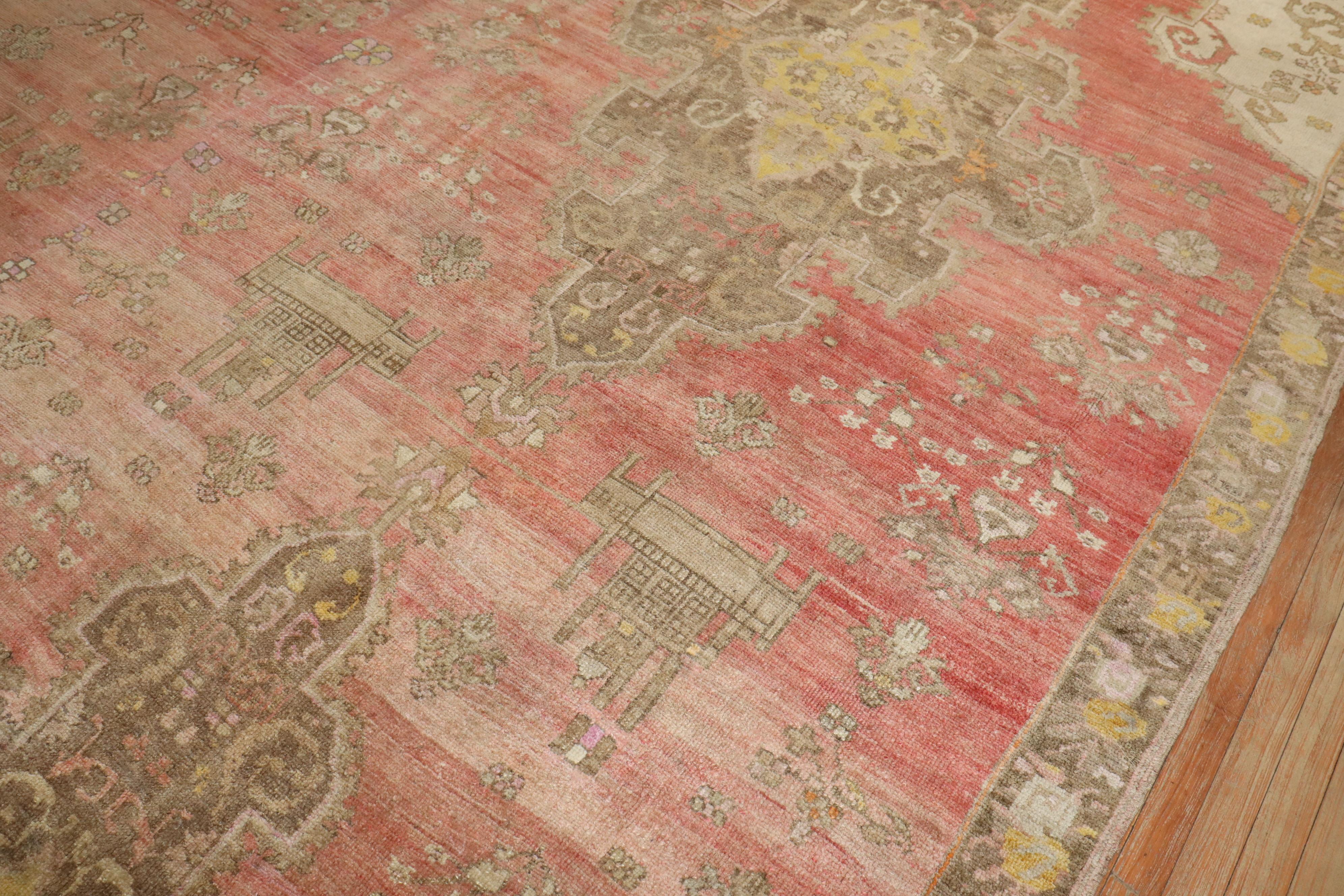 Wool Zabihi Collection Large Scale Pink Turkish Kars Oversize Rug For Sale