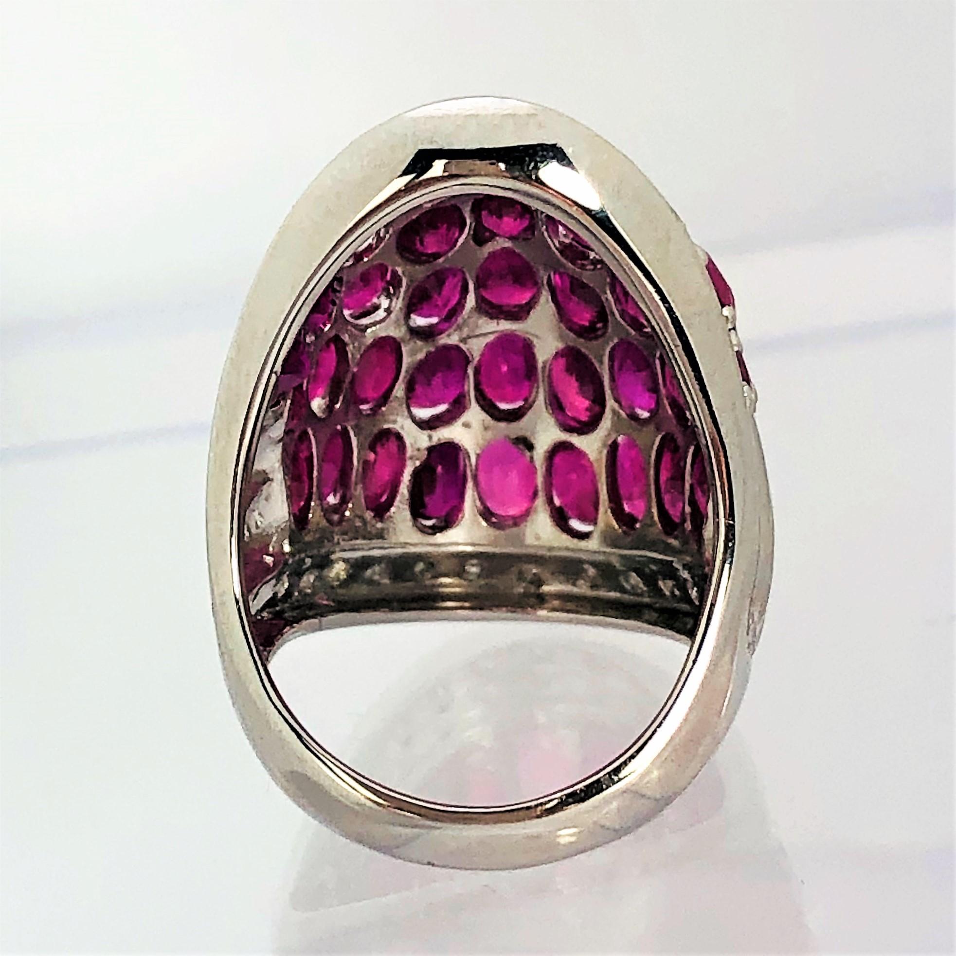 Women's Large Scale Platinum Cocktail Ring with Diamonds and Rubies