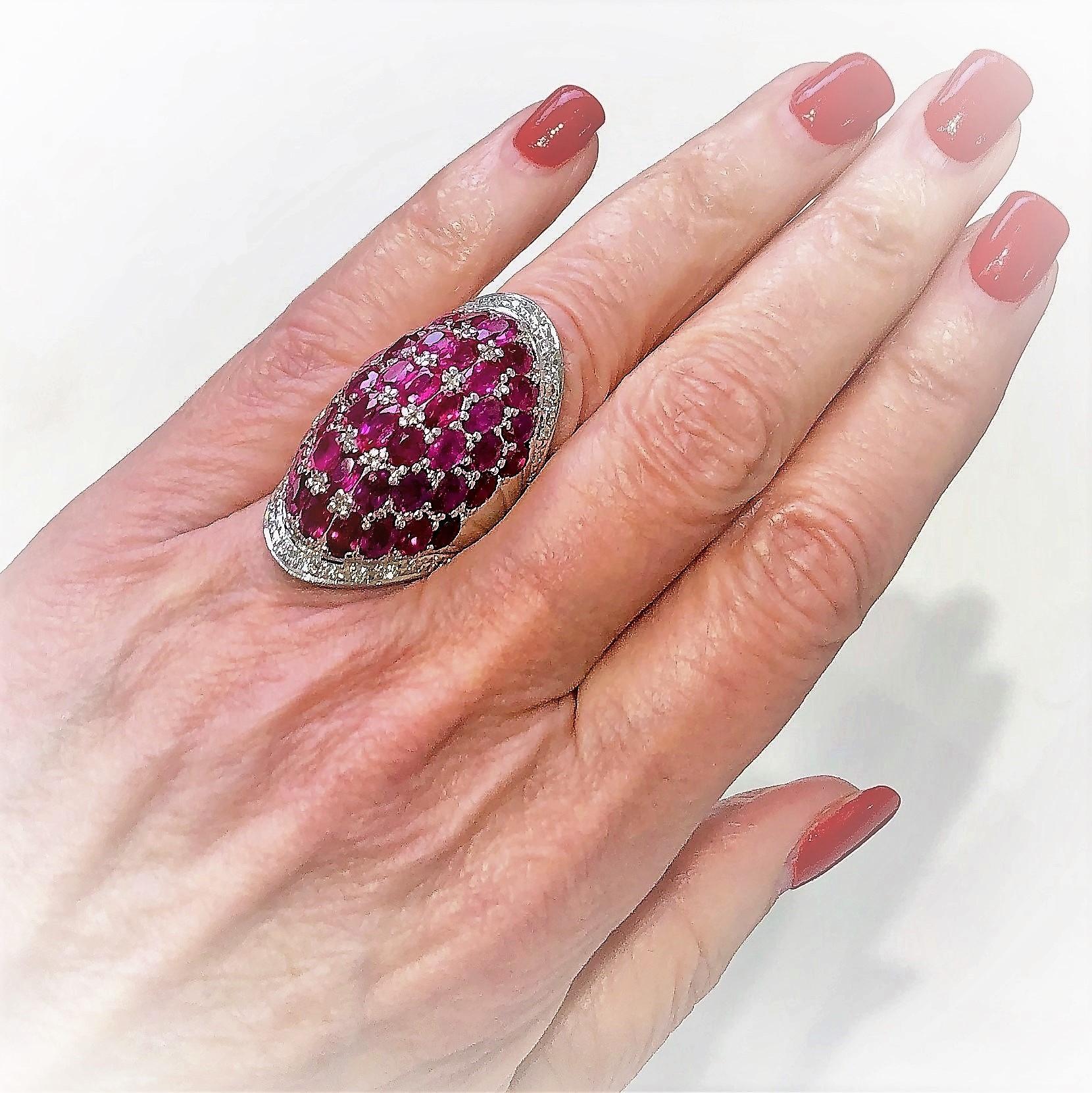 Large Scale Platinum Cocktail Ring with Diamonds and Rubies 2