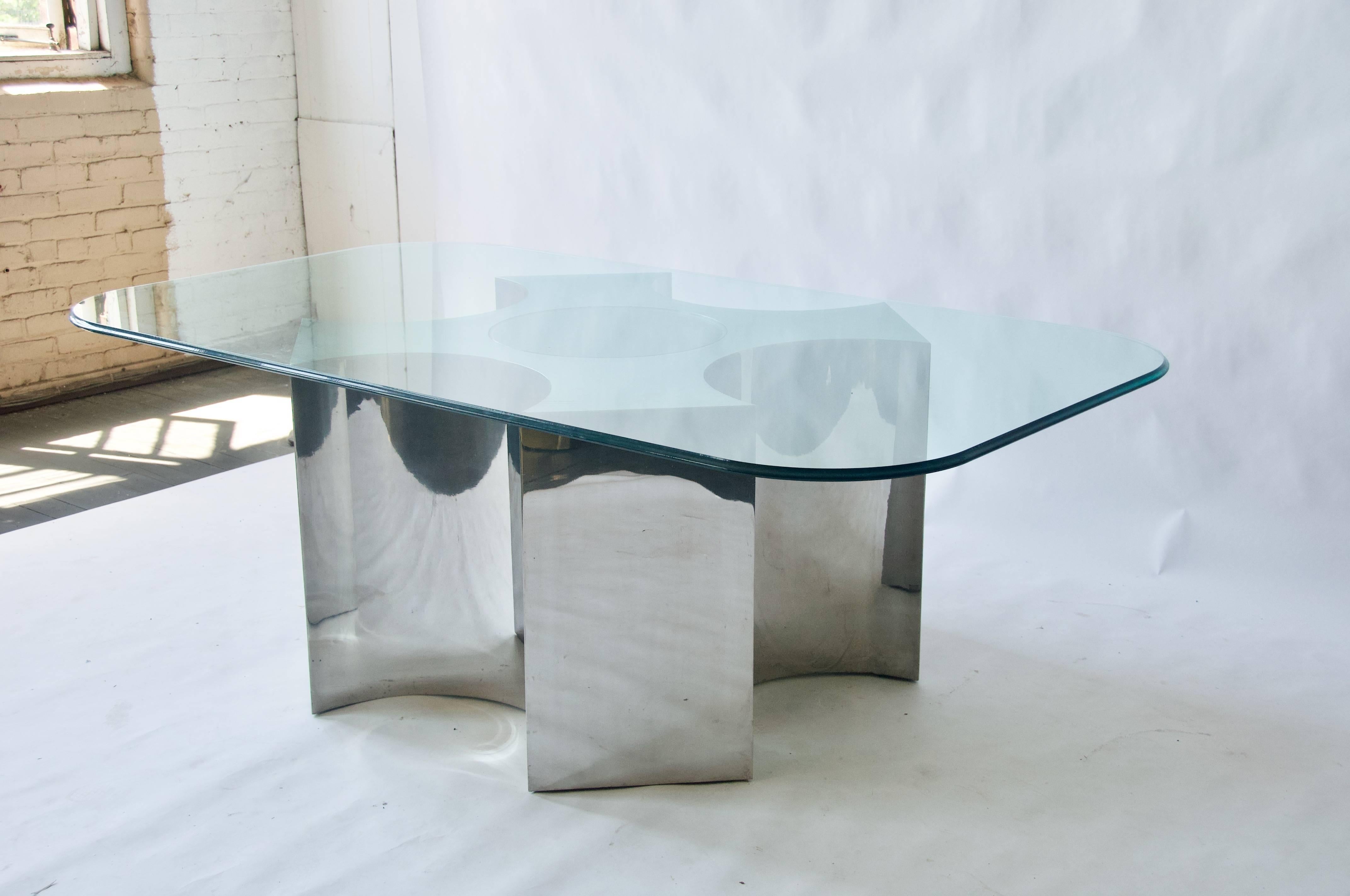 Mid-Century Modern Large-Scale Polished Steel Dining Table For Sale