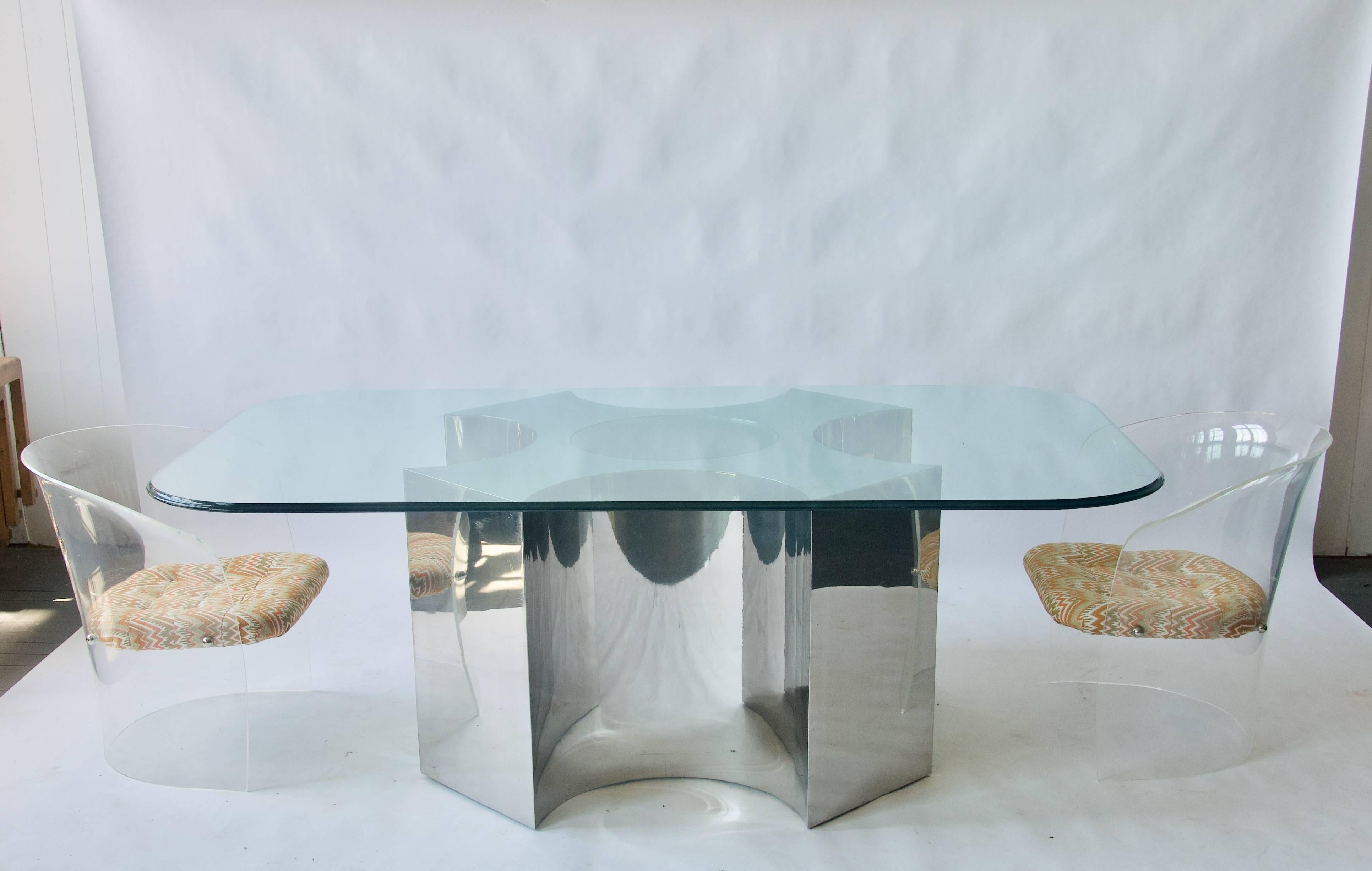 American Large-Scale Polished Steel Dining Table For Sale