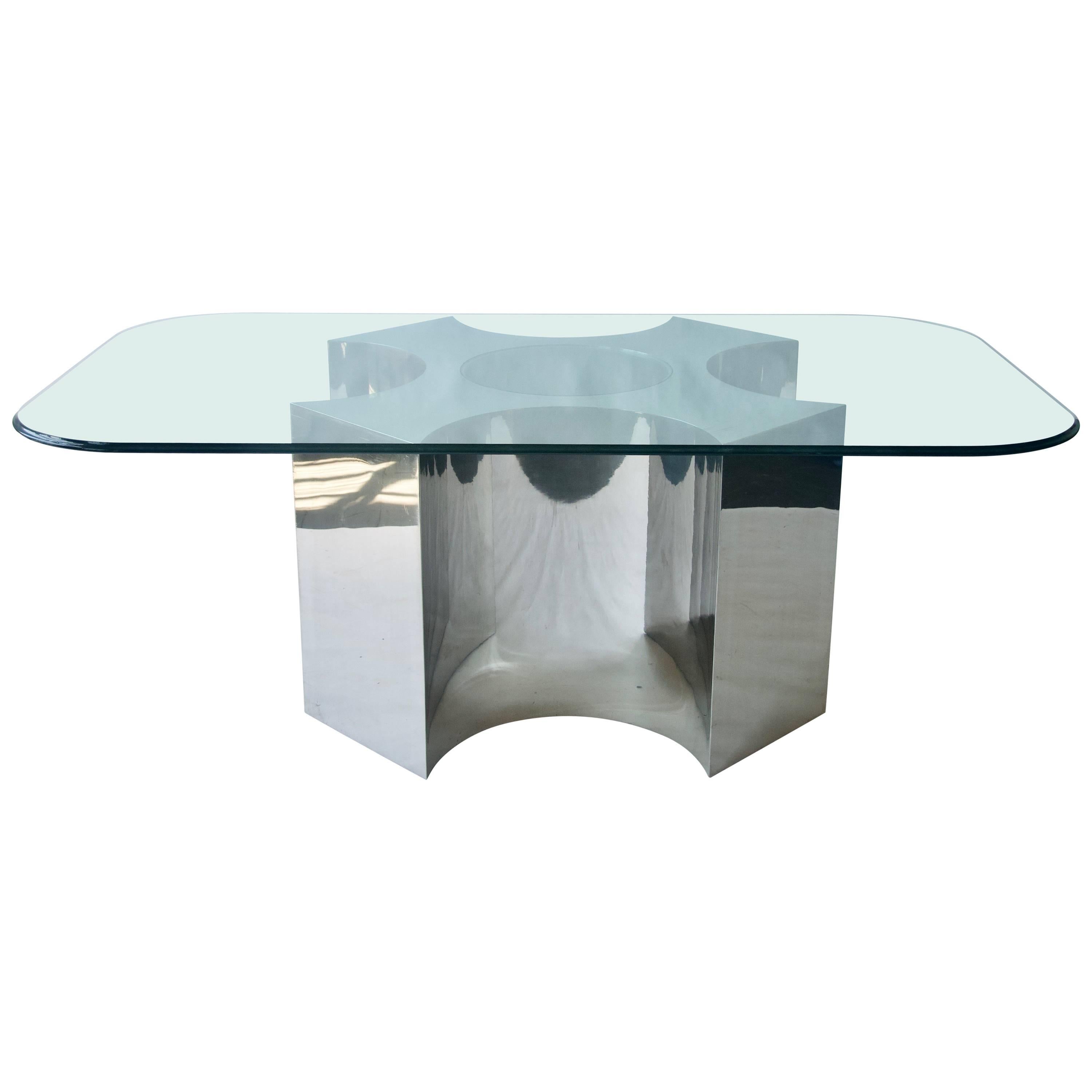 Large-Scale Polished Steel Dining Table For Sale
