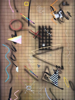 Large Scale Postmodern Mixed-Media Geometric Painting, 1990s