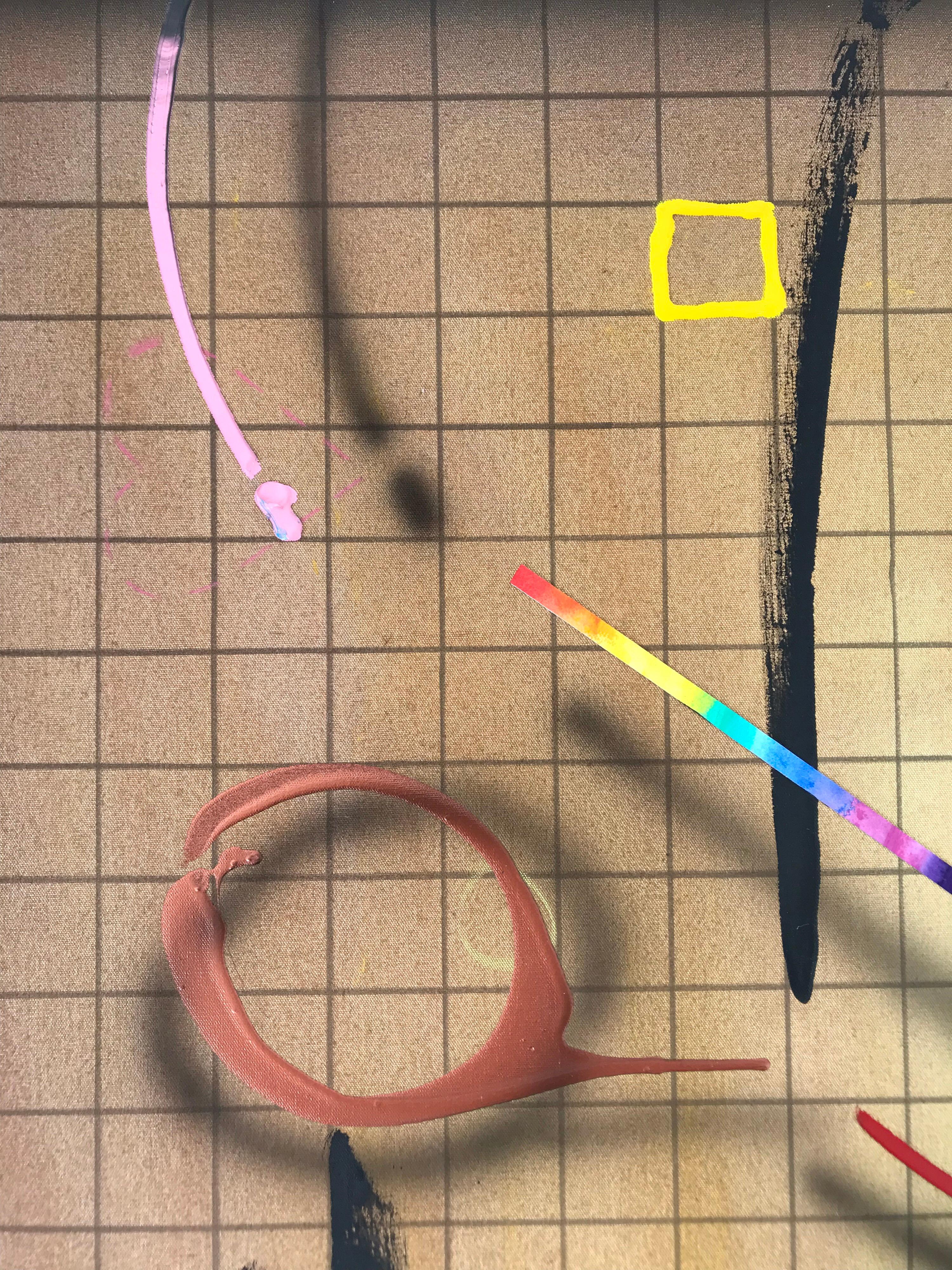 Pittura geometrica postmoderna a tecnica mista di grandi dimensioni, anni '90 In condizioni buone in vendita a Miami, FL
