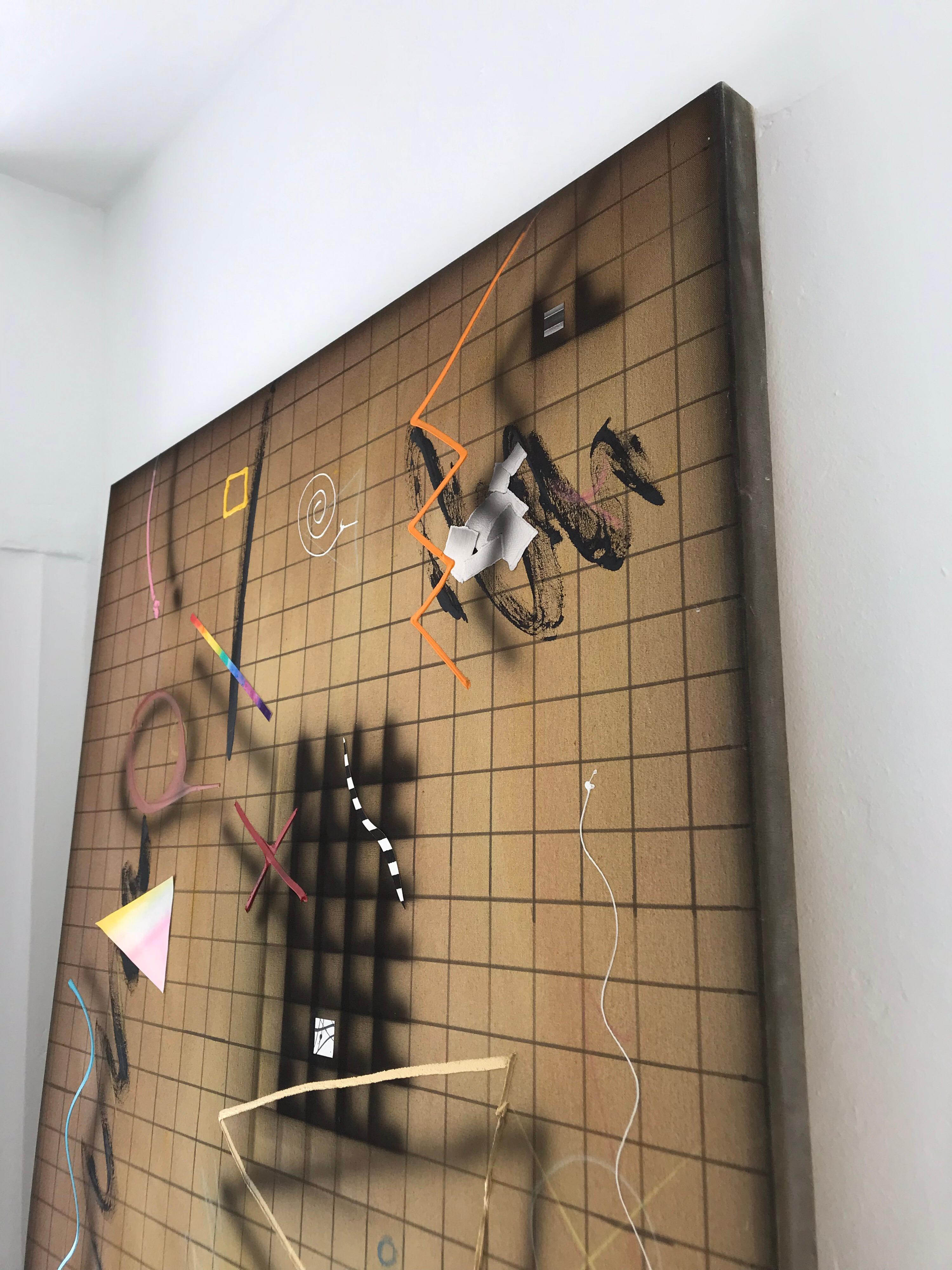 Pittura geometrica postmoderna a tecnica mista di grandi dimensioni, anni '90 in vendita 2