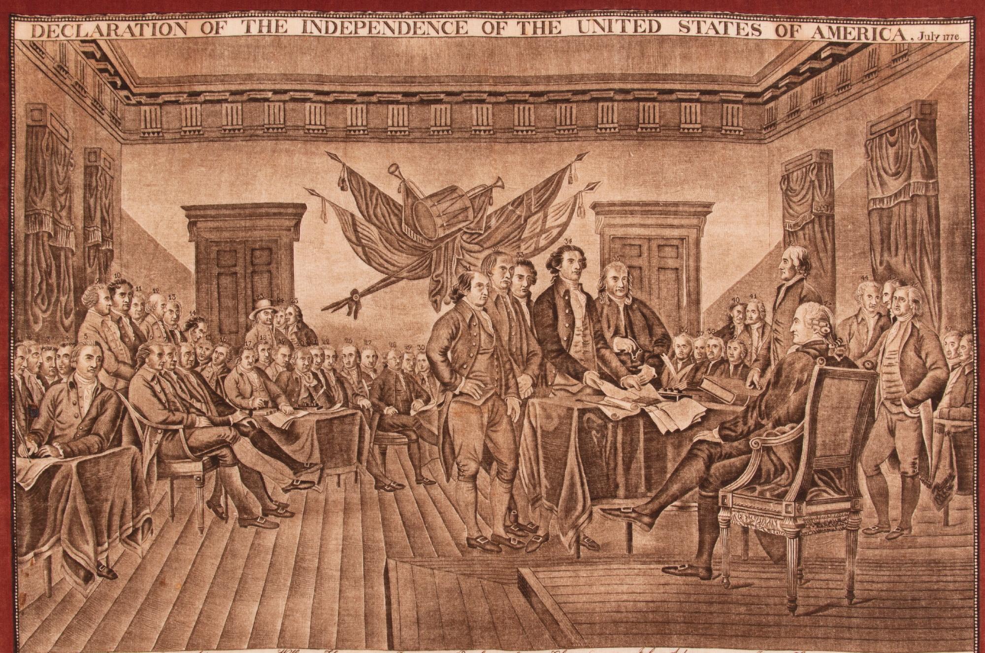 American Large Scale Printed Kerchief of the Signing of the Declaration of Independence For Sale