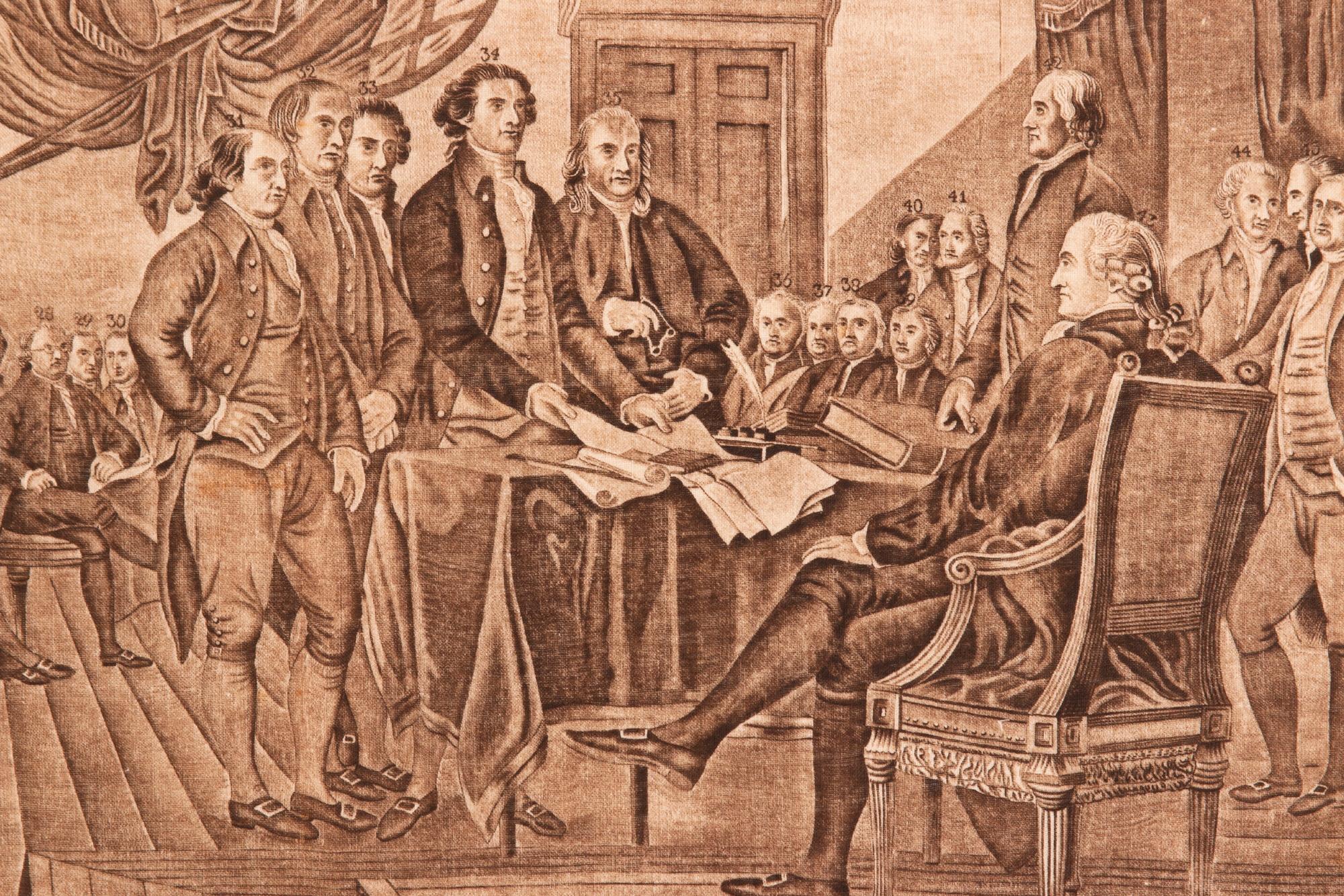 XIXe siècle Mouchoir imprimé à grande échelle de la signature de la déclaration d'indépendance en vente
