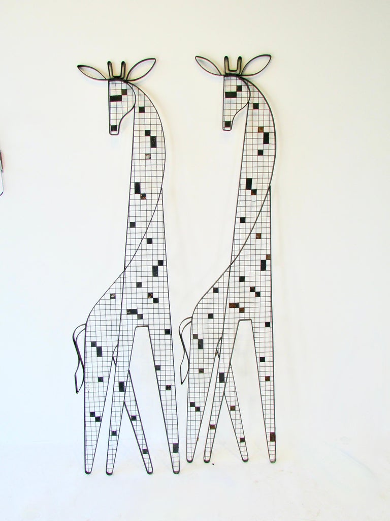 Large Scale Rare Frederick Weinberg Wrought Iron Giraffe Wall Sculptures For Sale 4