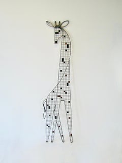 Large Scale Rare Frederick Weinberg Wrought Iron Giraffe Wall Sculptures