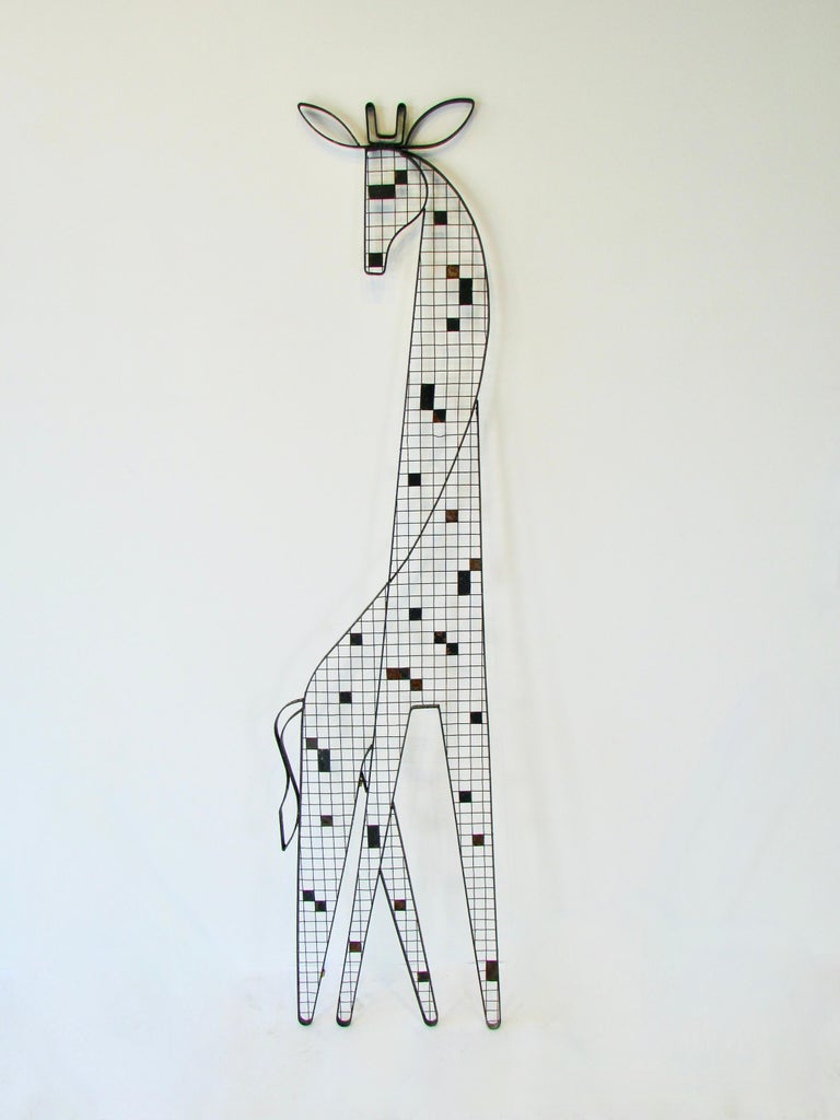 Large Scale Rare Frederick Weinberg Wrought Iron Giraffe Wall Sculptures For Sale 1