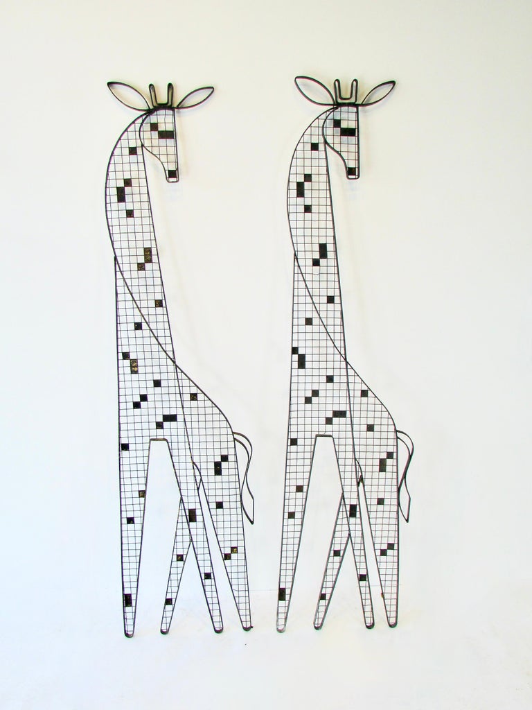 Large Scale Rare Frederick Weinberg Wrought Iron Giraffe Wall Sculptures For Sale 2