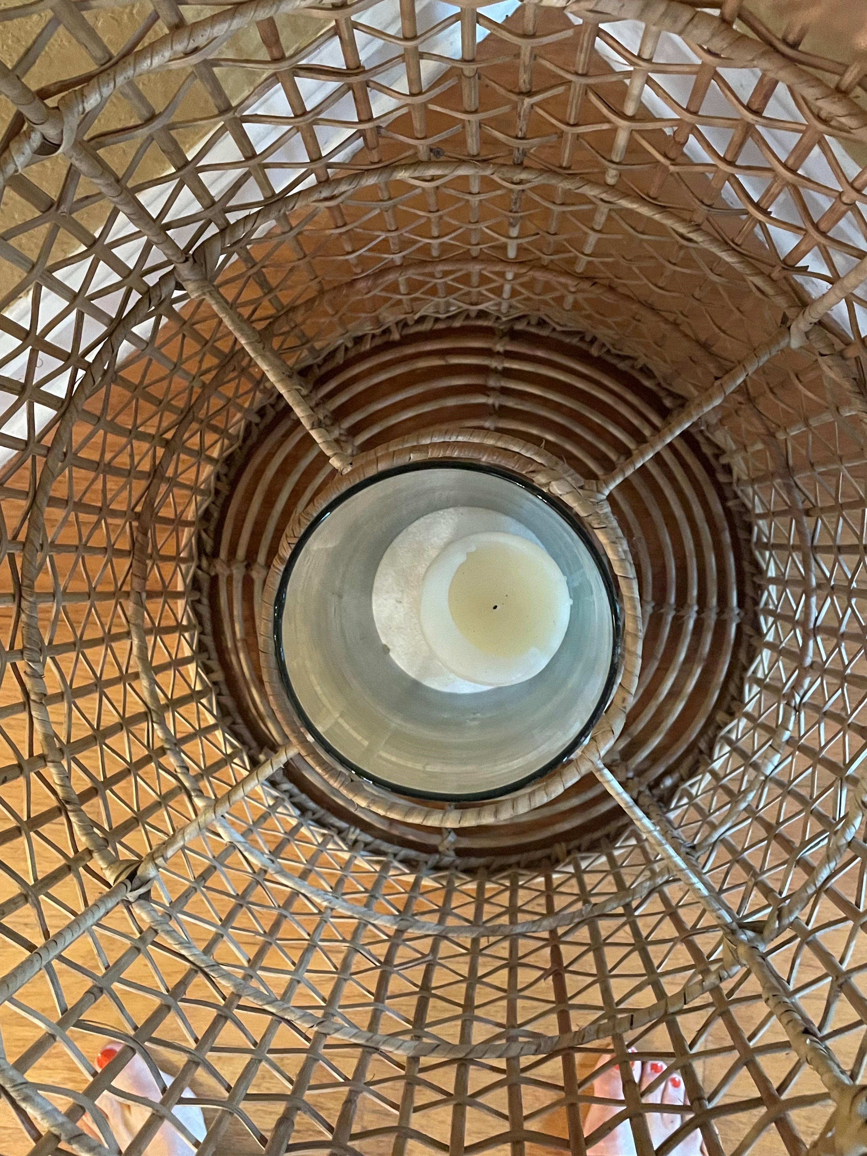 Large-Scale Rattan Floor Lantern with Glass Candle Holder For Sale 5