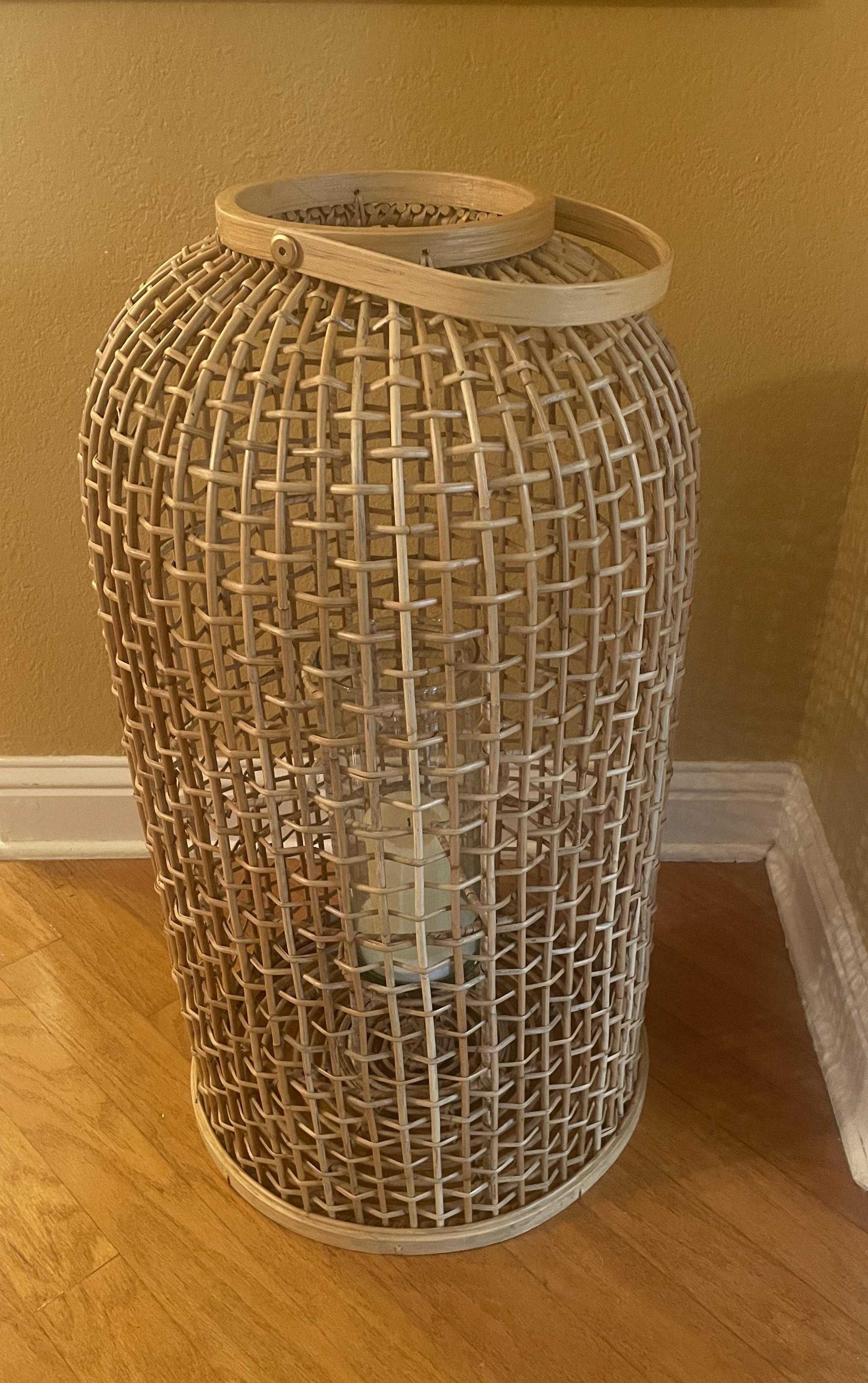 Philippine Large-Scale Rattan Floor Lantern with Glass Candle Holder For Sale