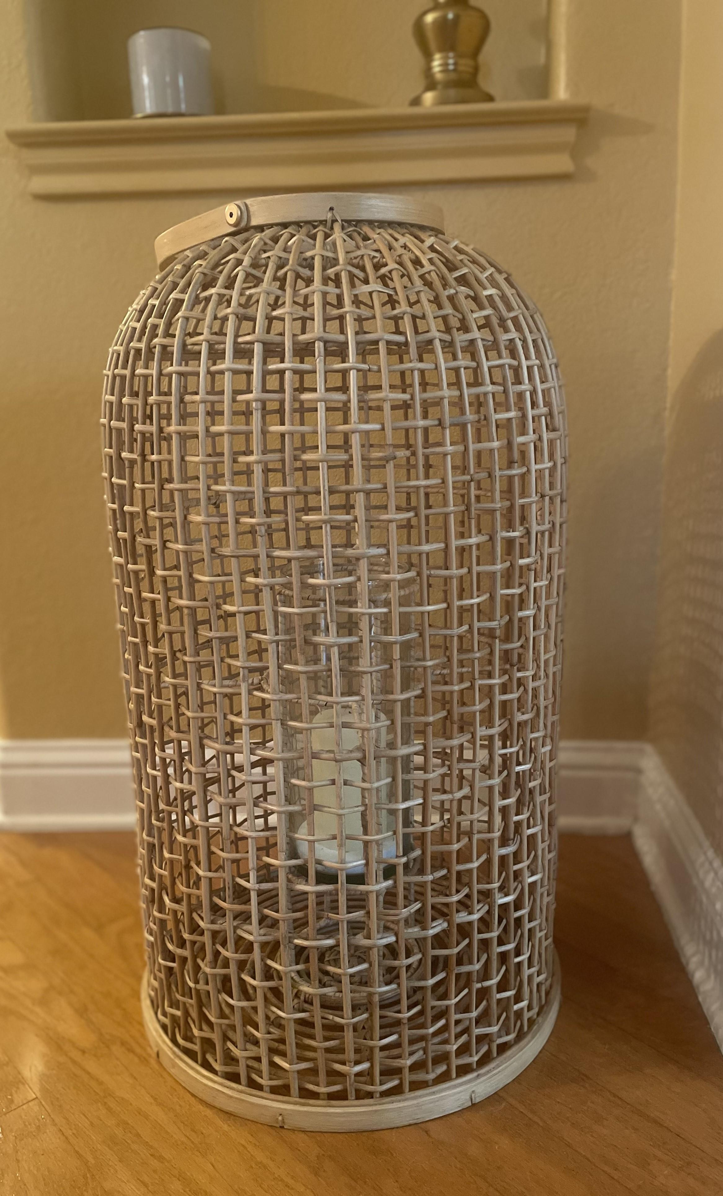 Large-Scale Rattan Floor Lantern with Glass Candle Holder For Sale 1