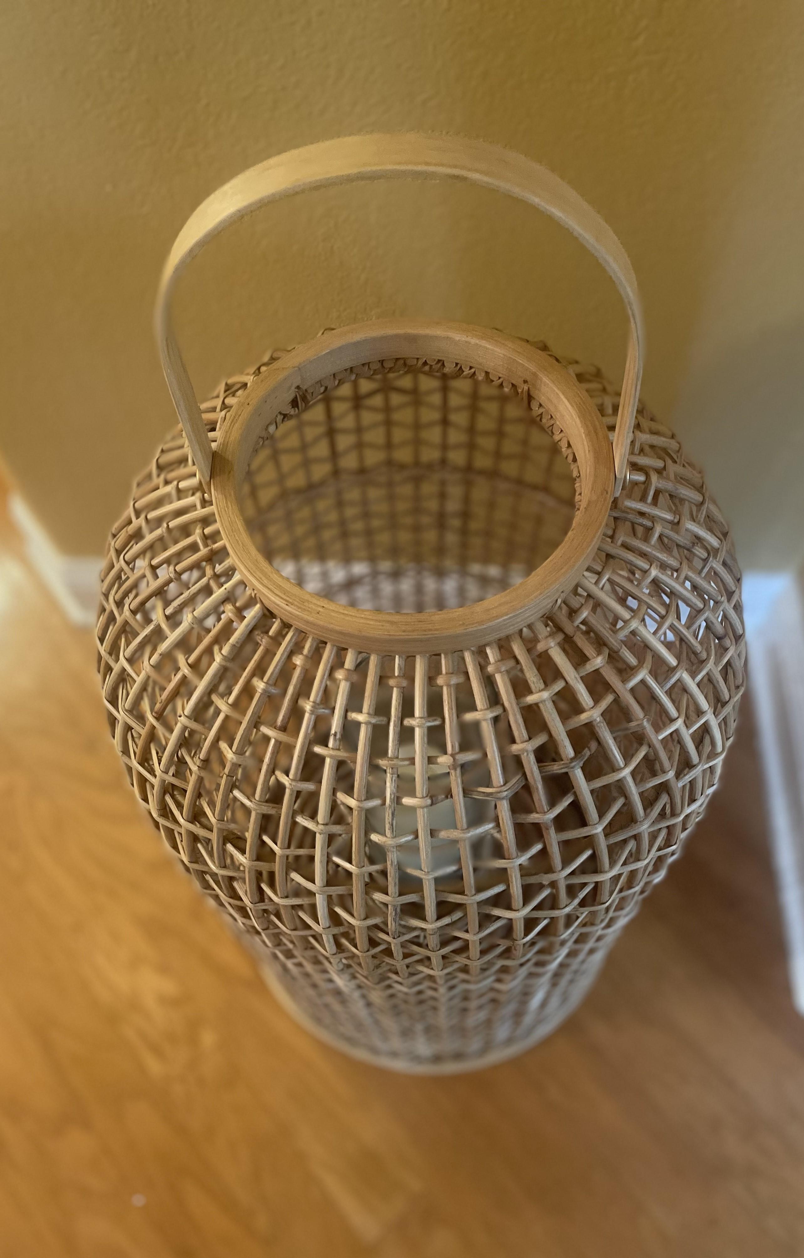 Large-Scale Rattan Floor Lantern with Glass Candle Holder For Sale 3
