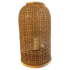 Large-Scale Rattan Floor Lantern with Glass Candle Holder