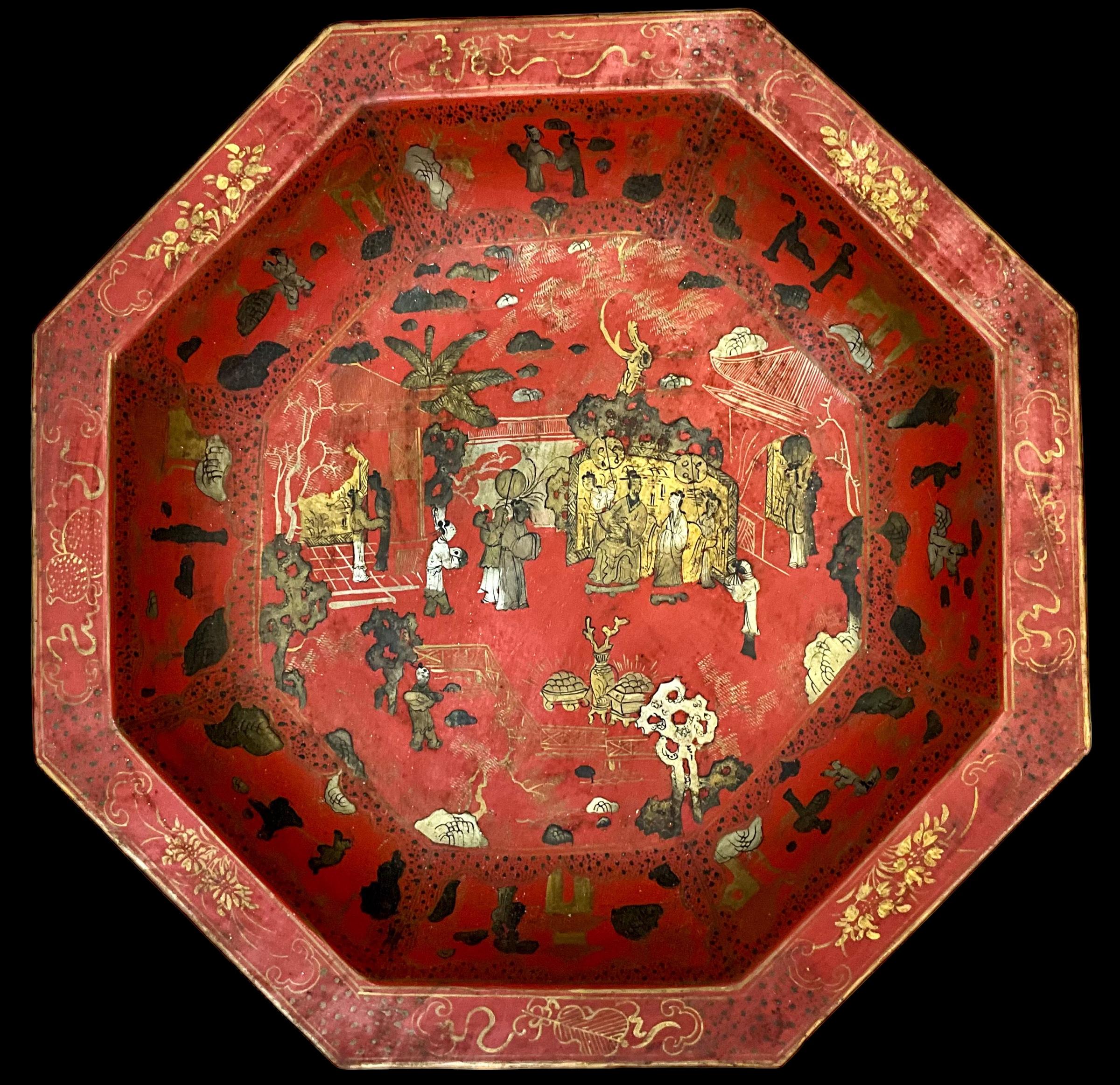 Large Scale Red Chinese Export Style Chinoiserie Pottery Platter / Bowl 4