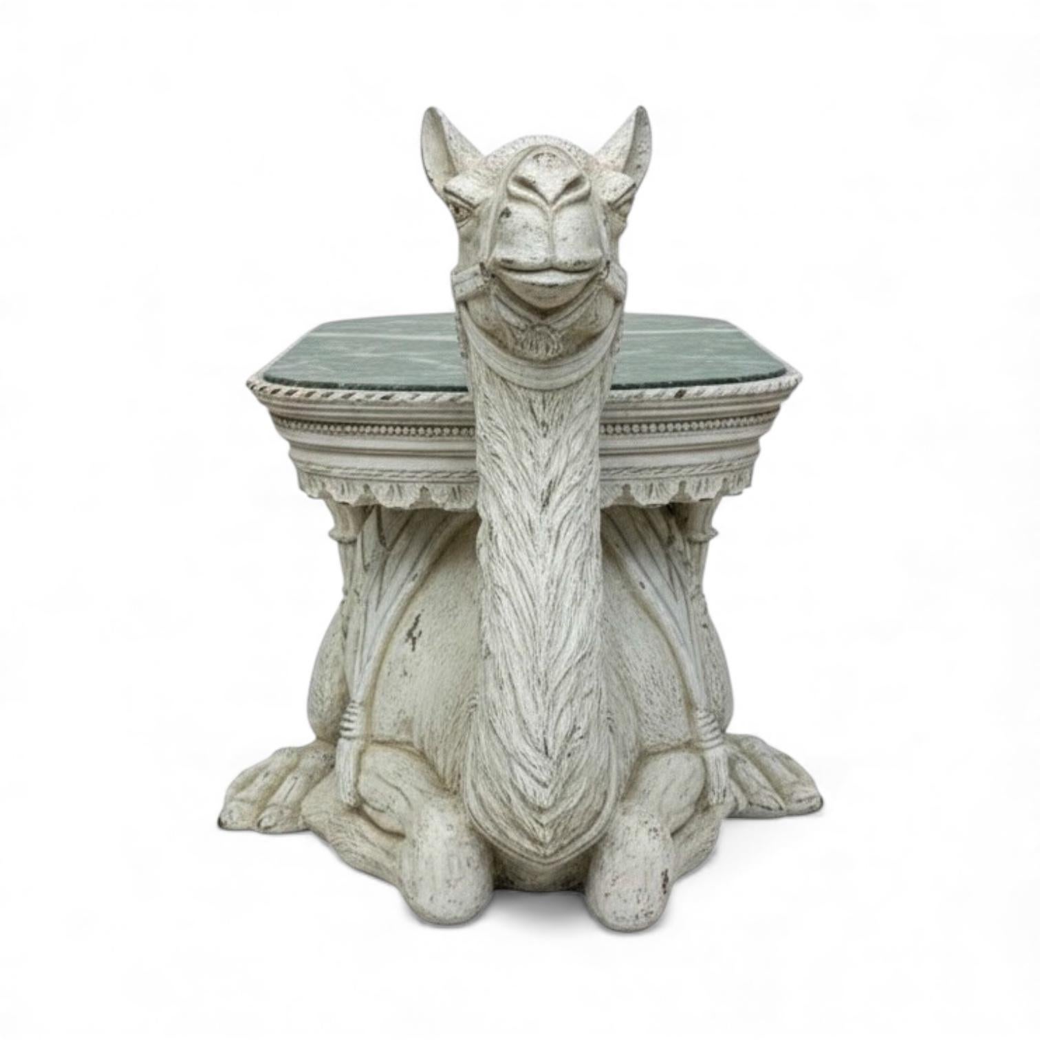 Resin Large Scale Regency Style Camel Form Marble Top Side Table For Sale