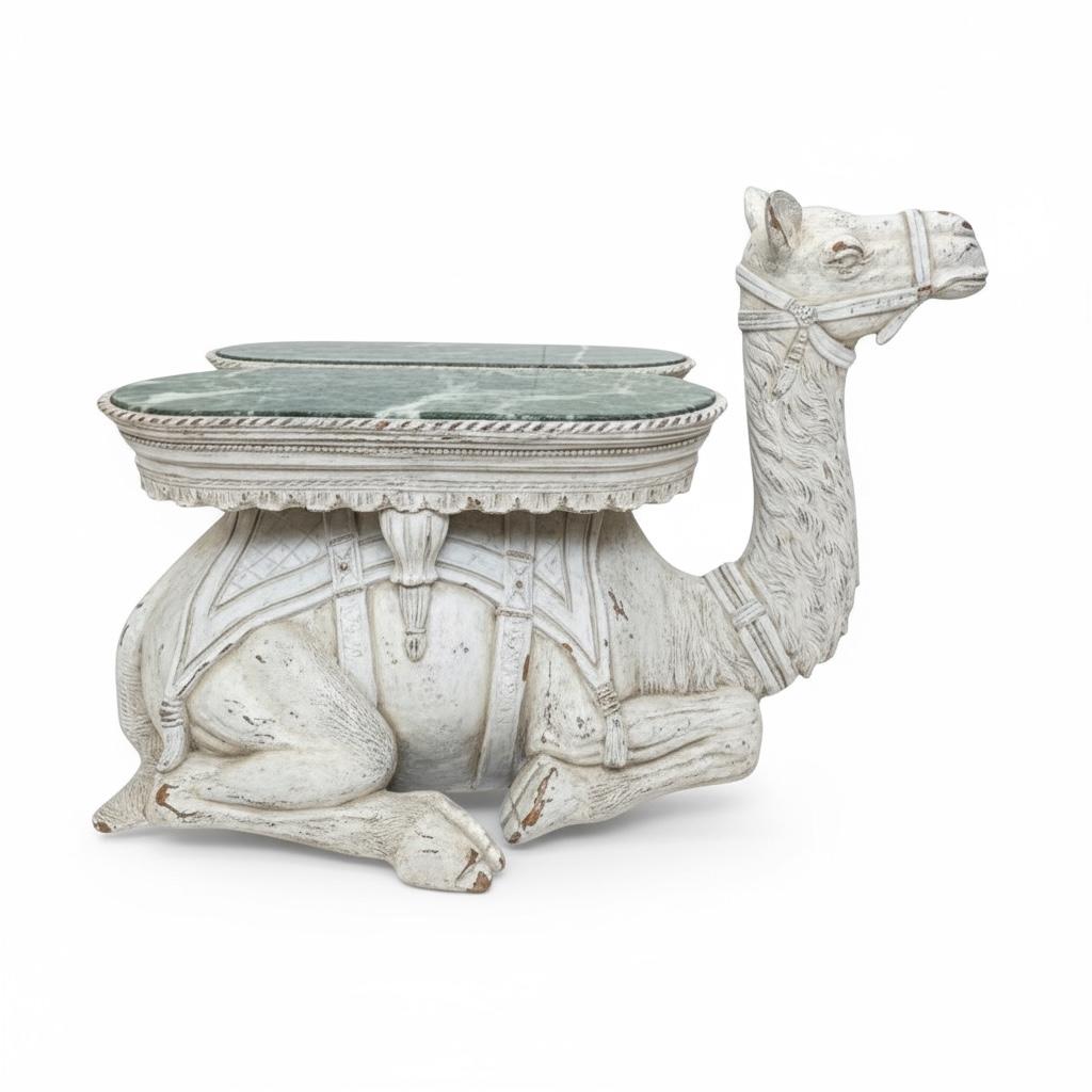 Large Scale Regency Style Camel Form Marble Top Side Table For Sale 1