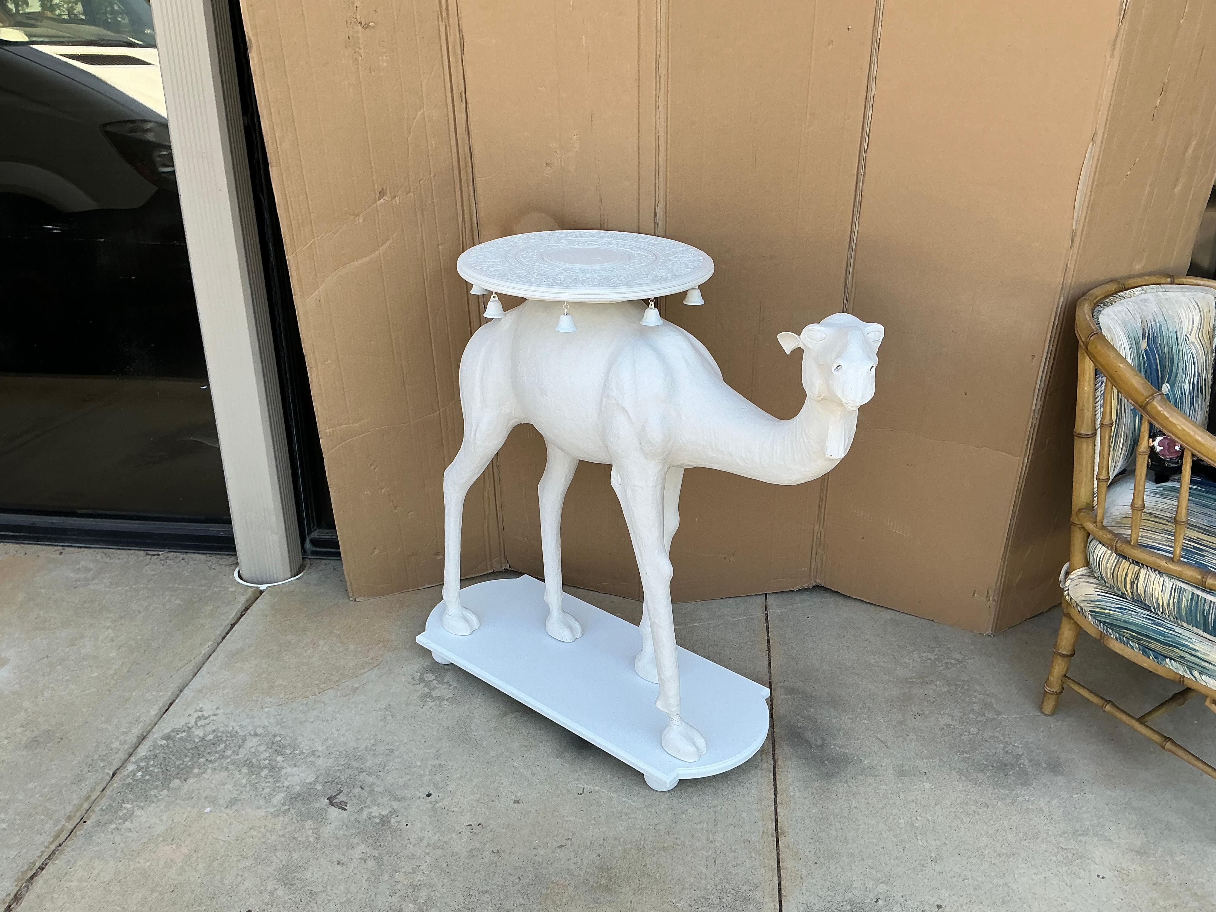 Large Scale Regency Style Hand Painted White Carved Camel Side Table 5