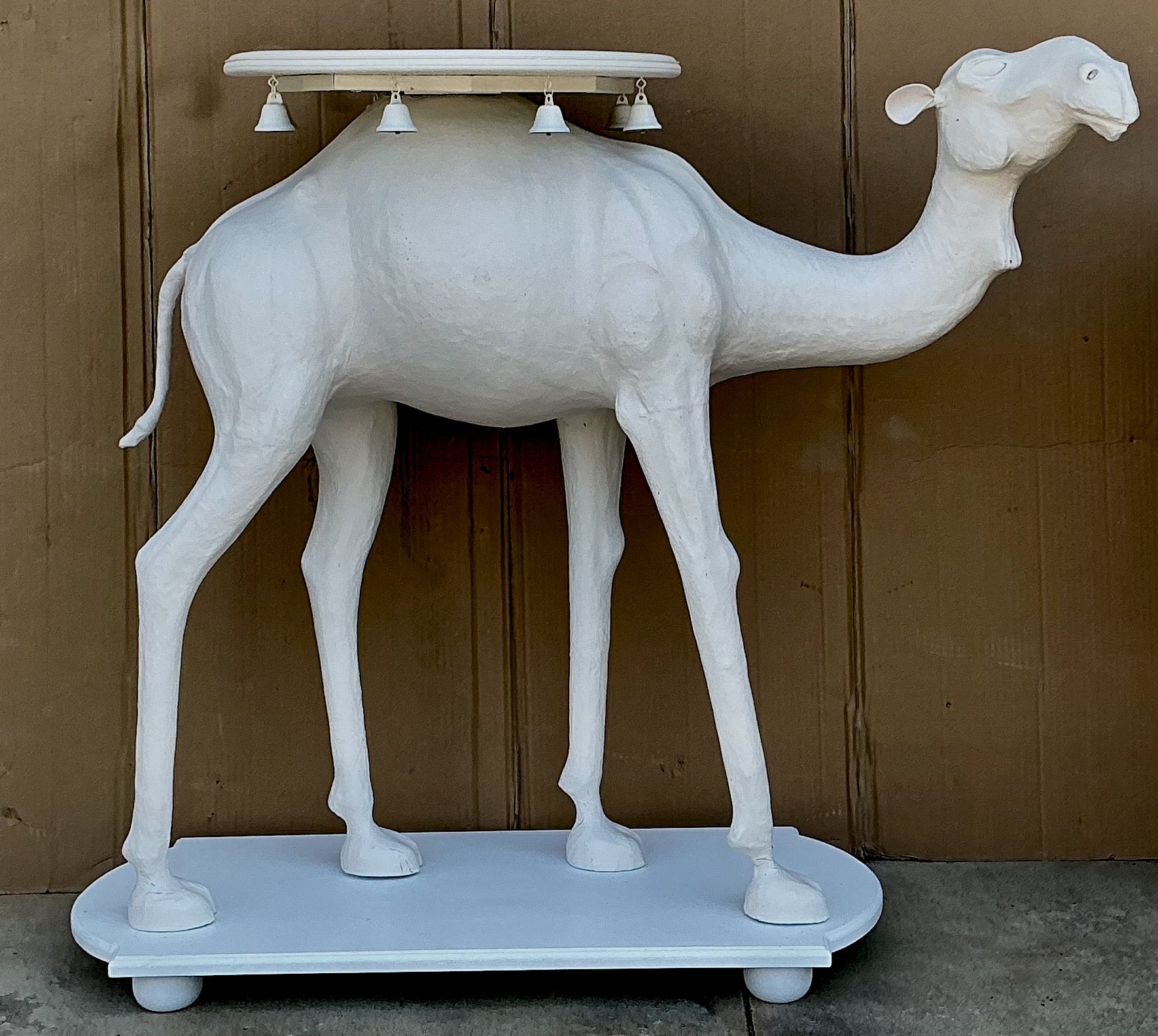 Indian Large Scale Regency Style Hand Painted White Carved Camel Side Table