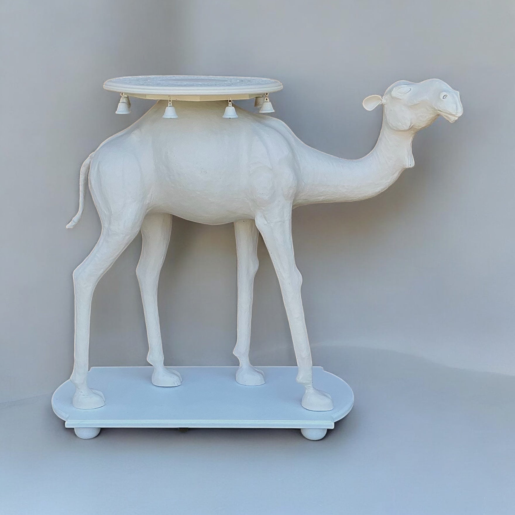 Large Scale Regency Style Hand Painted White Carved Camel Side Table In Good Condition In Kennesaw, GA