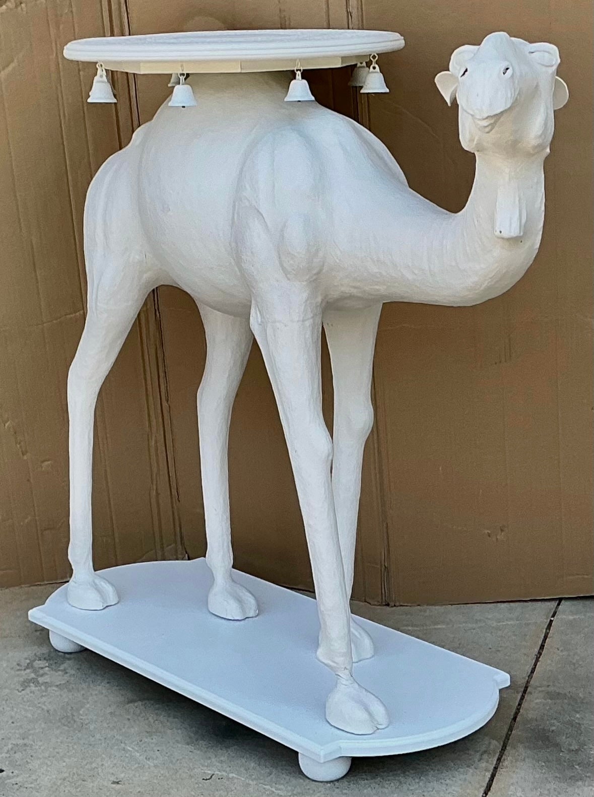 20th Century Large Scale Regency Style Hand Painted White Carved Camel Side Table