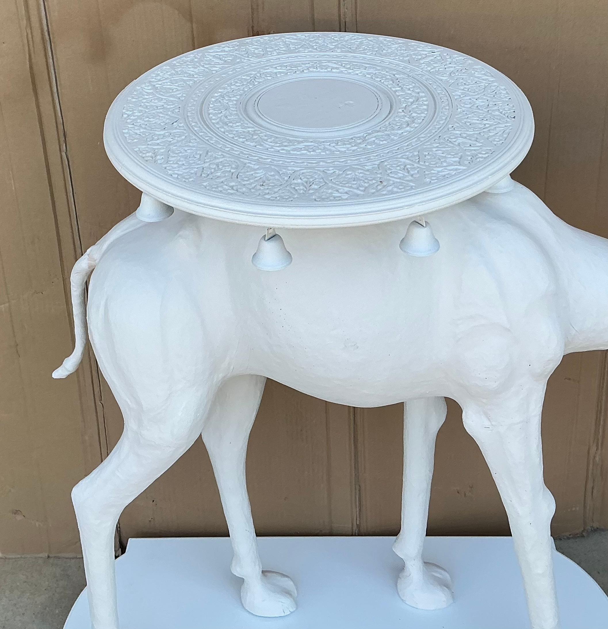 Large Scale Regency Style Hand Painted White Carved Camel Side Table 1