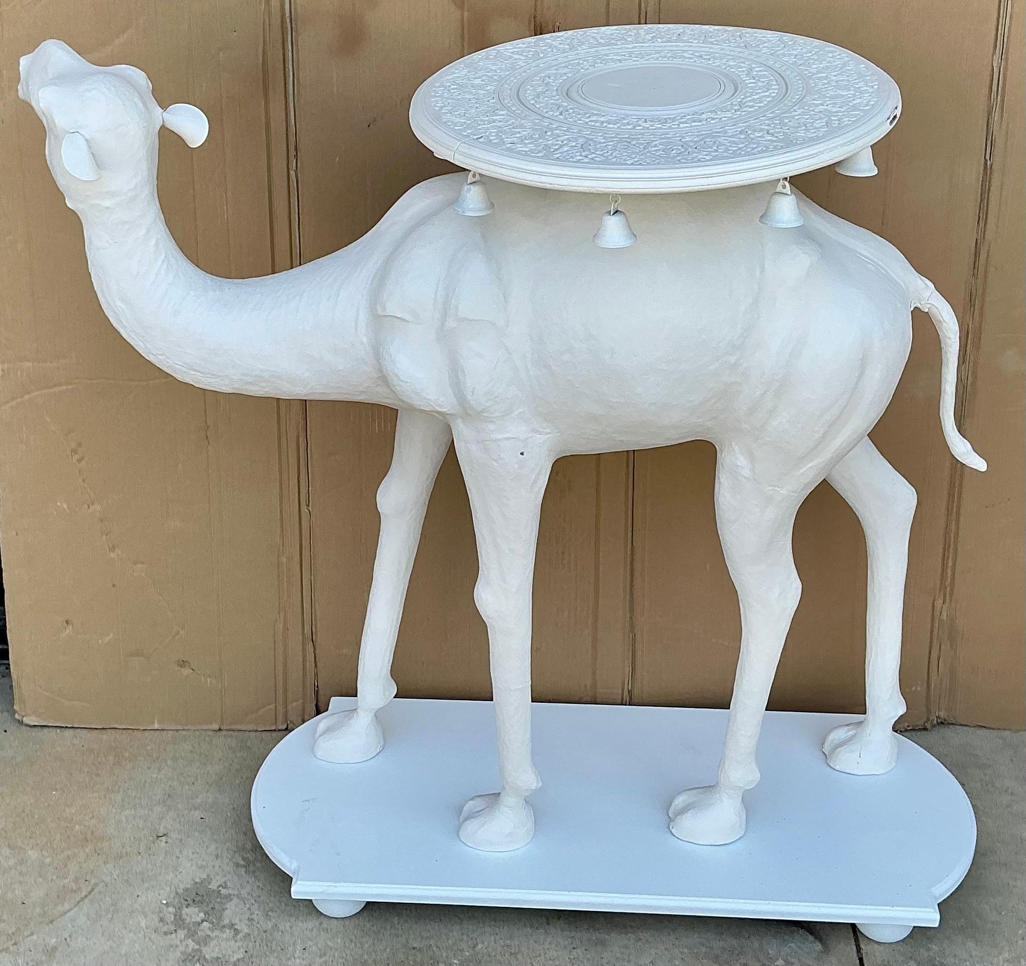 Large Scale Regency Style Hand Painted White Carved Camel Side Table 2
