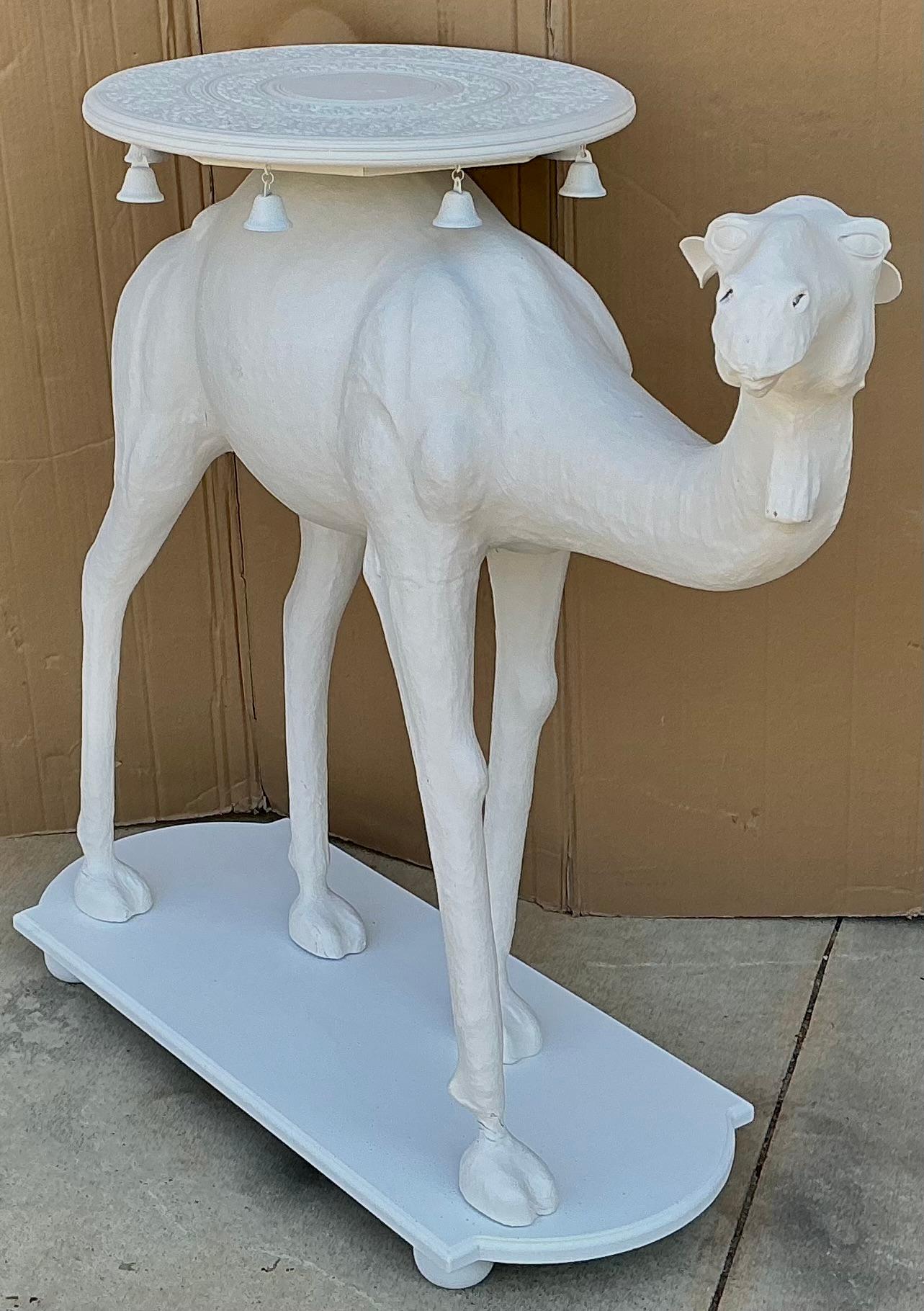 Large Scale Regency Style Hand Painted White Carved Camel Side Table 3