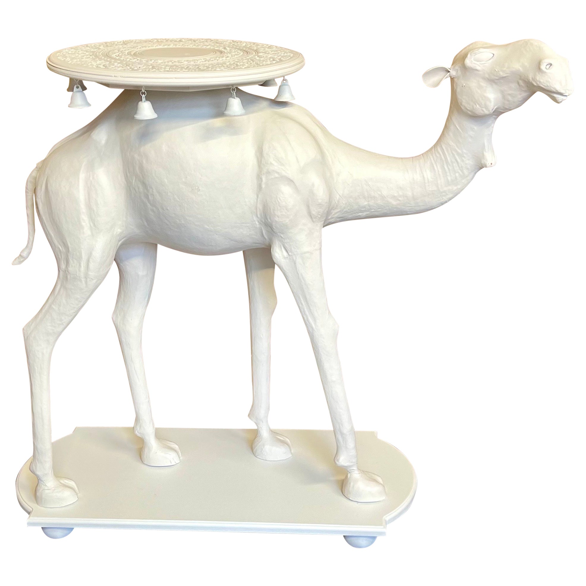 Large Scale Regency Style Hand Painted White Carved Camel Side Table