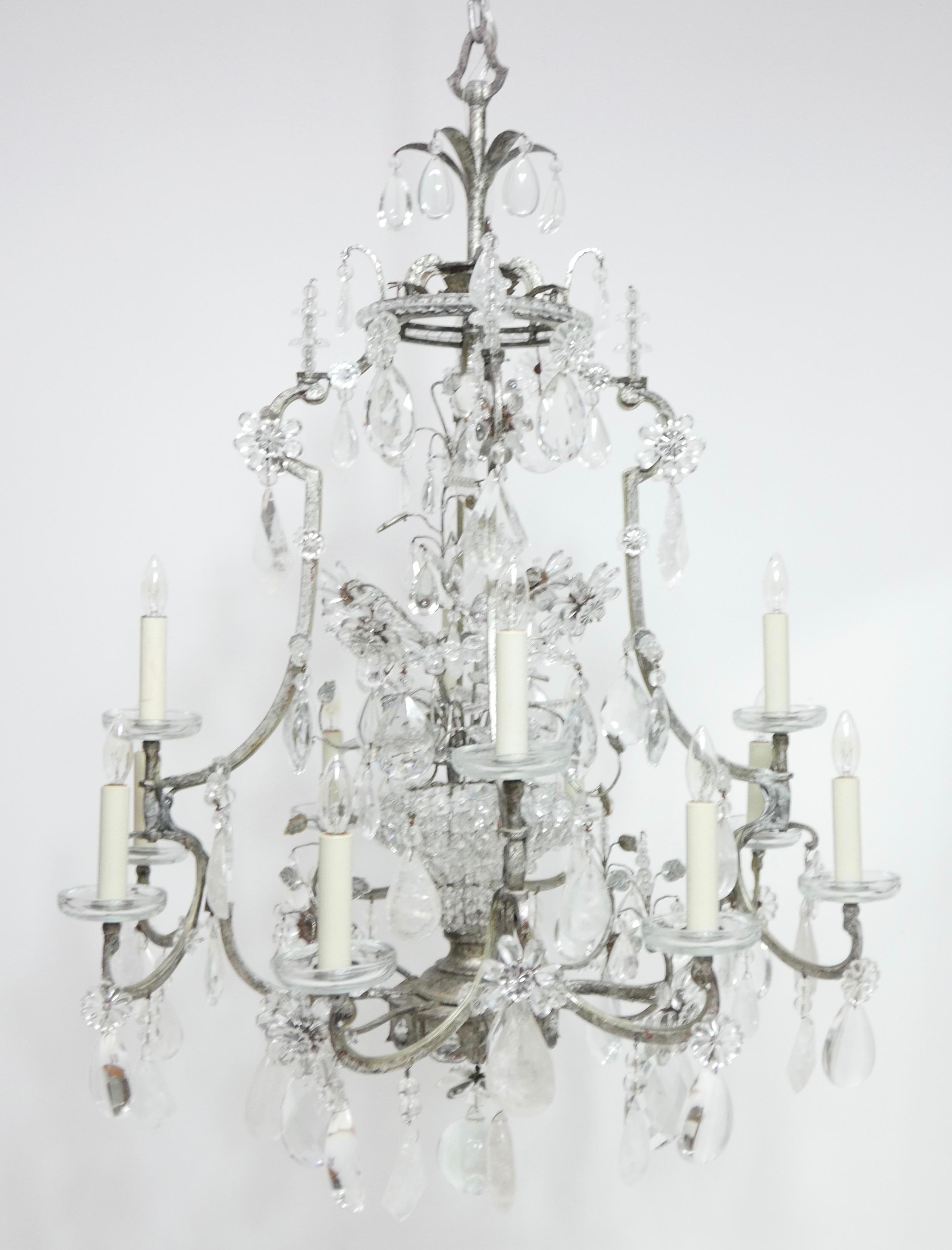 Large Rock Crystal & Glass Chandelier in the Manner of Maison Baguès For Sale 3