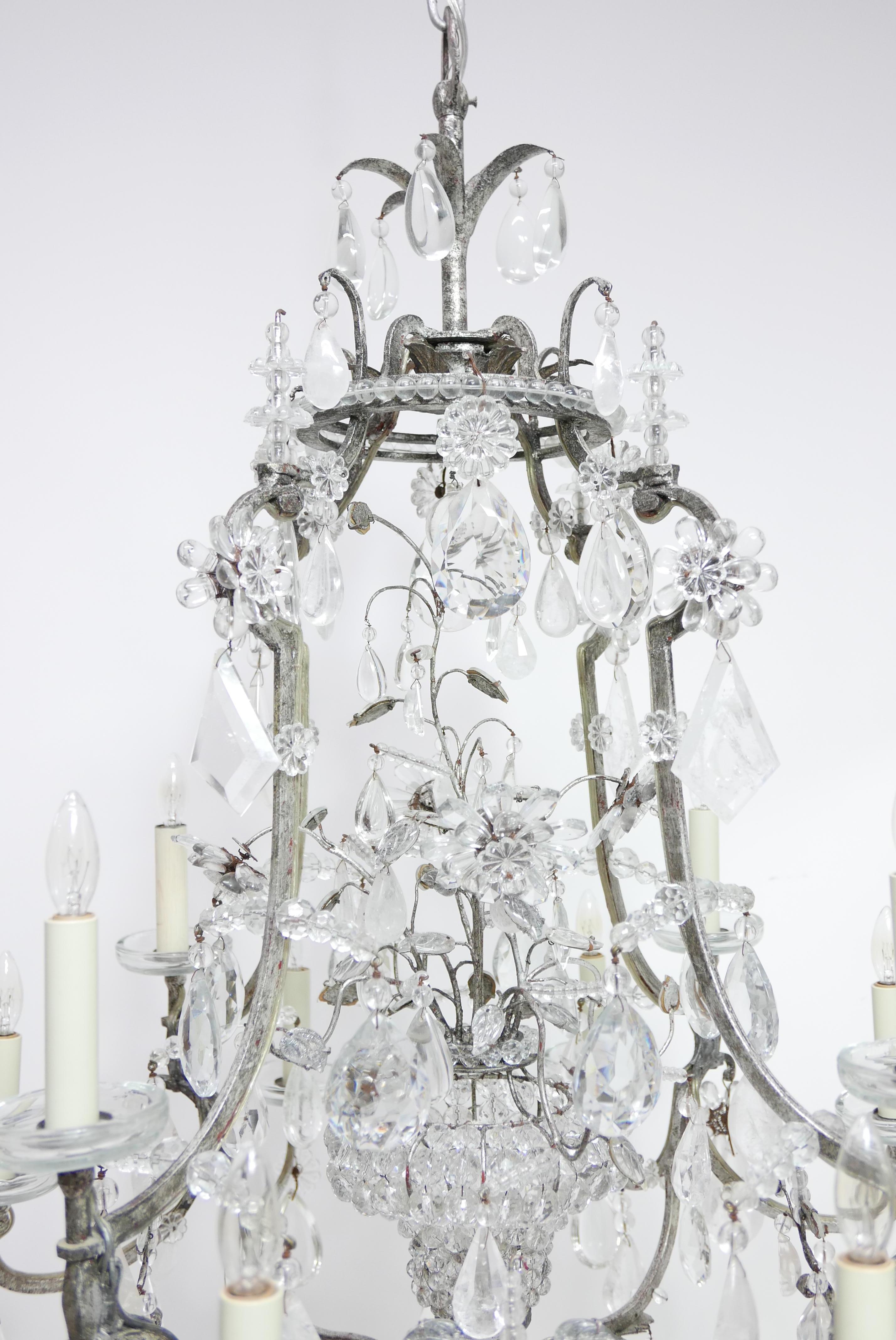 Large Scale Rock Crystal & Glass Chandelier in the Manner of Maison Baguès For Sale 4