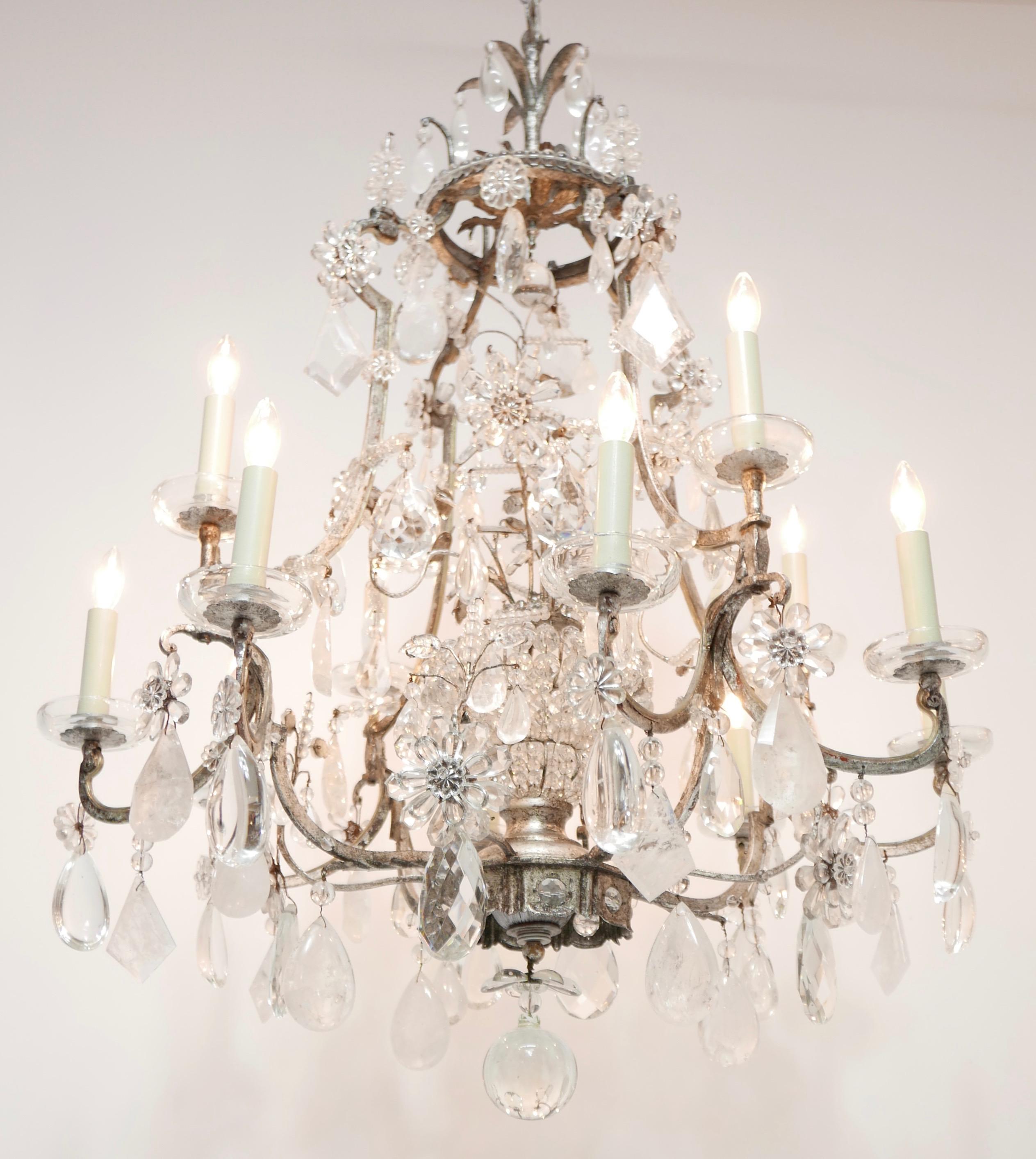 Large Rock Crystal & Glass Chandelier in the Manner of Maison Baguès For Sale 6